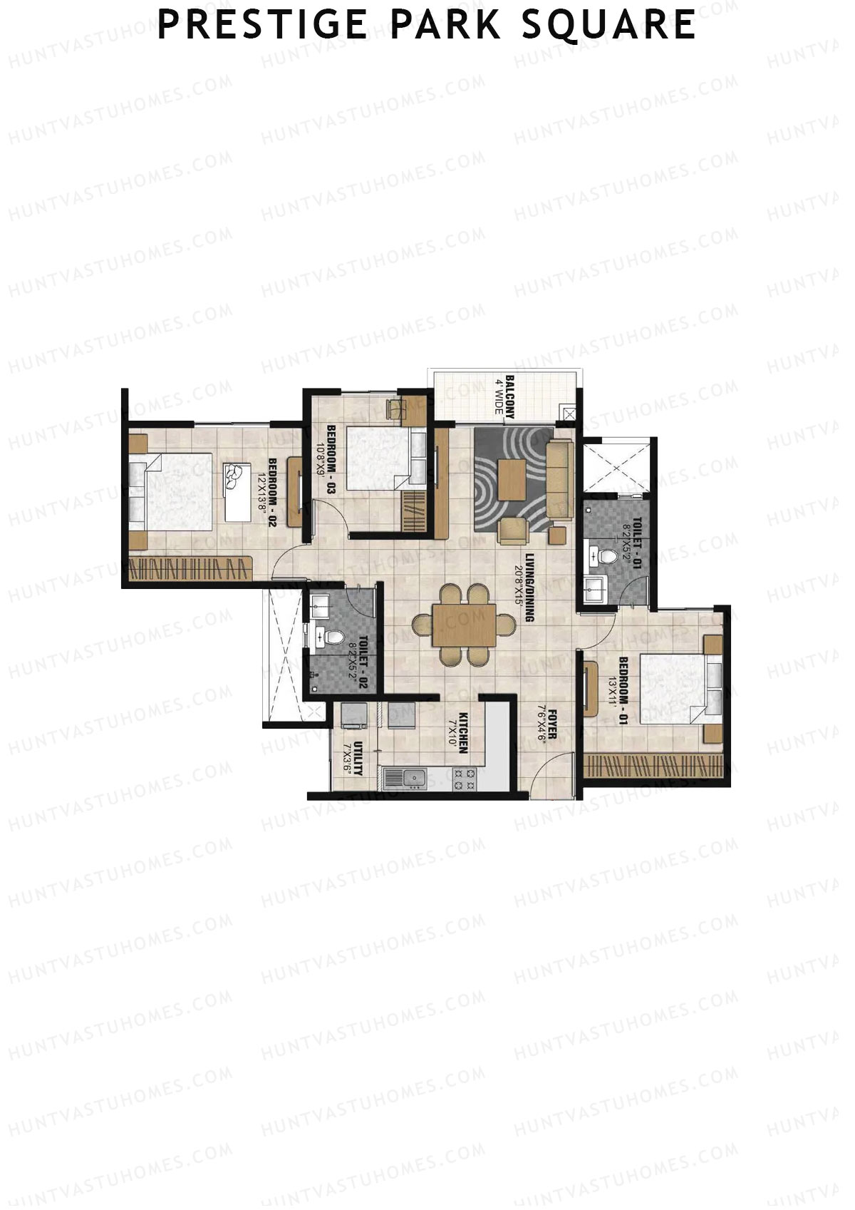 Prestige Park Square Tower 1 Unit 3 (Type C1) Floor Plan