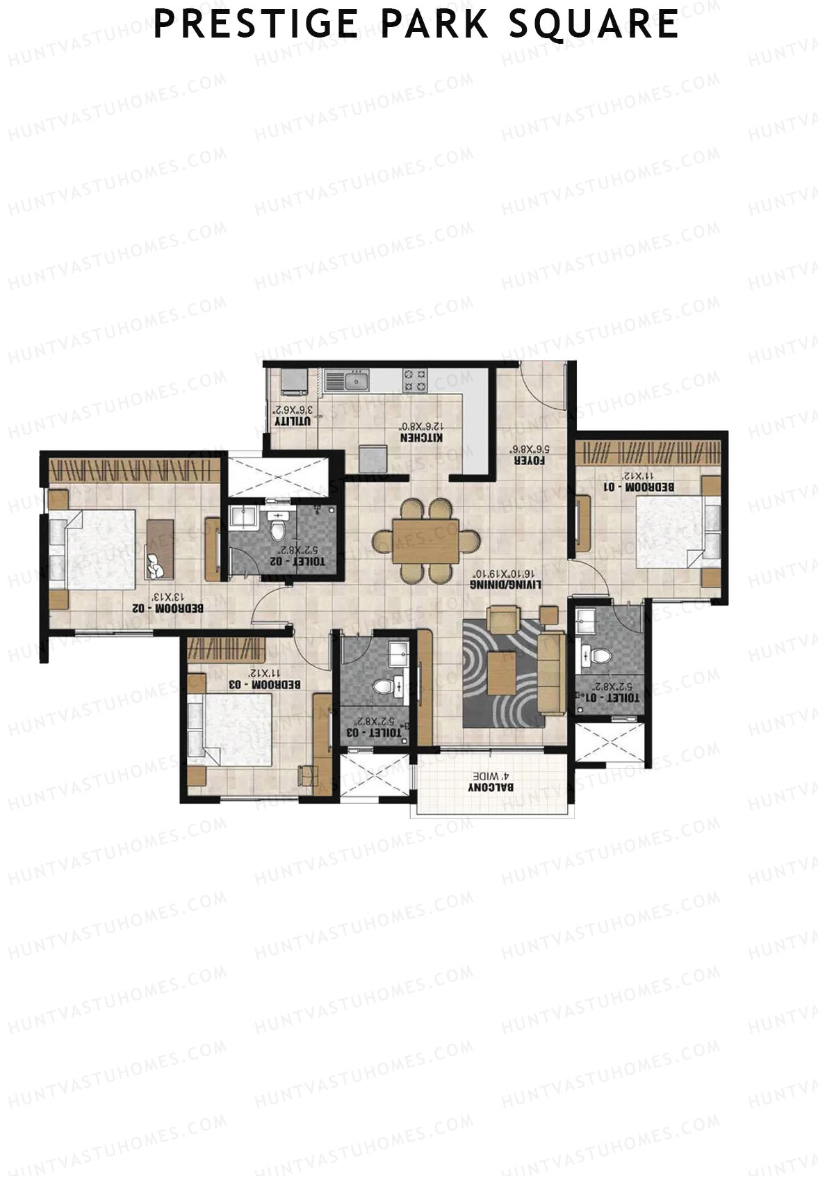 Prestige Park Square Tower 1 Unit 8 (Type E) Floor Plan
