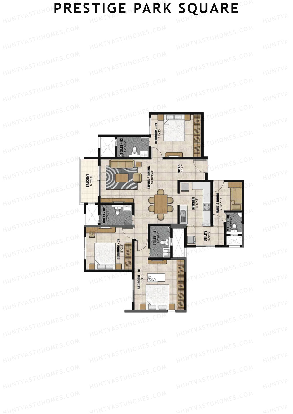 Prestige Park Square Tower 2 Unit 1 (Type F) Floor Plan