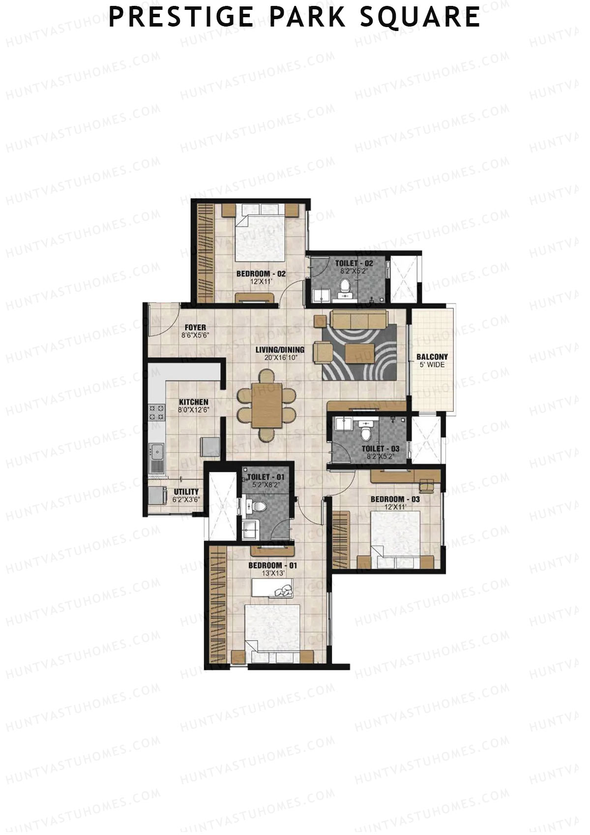 Prestige Park Square Tower 2 Unit 5 (Type D) Floor Plan