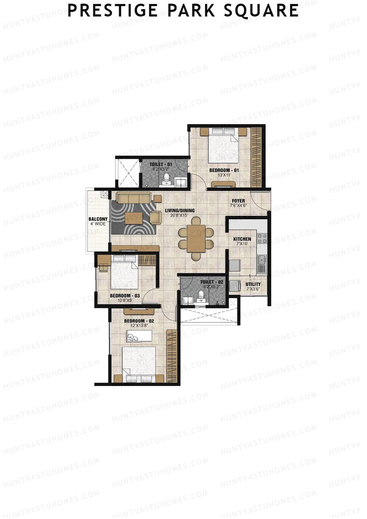 Prestige Park Square Tower 2 Unit 8 (Type C1) Floor Plan