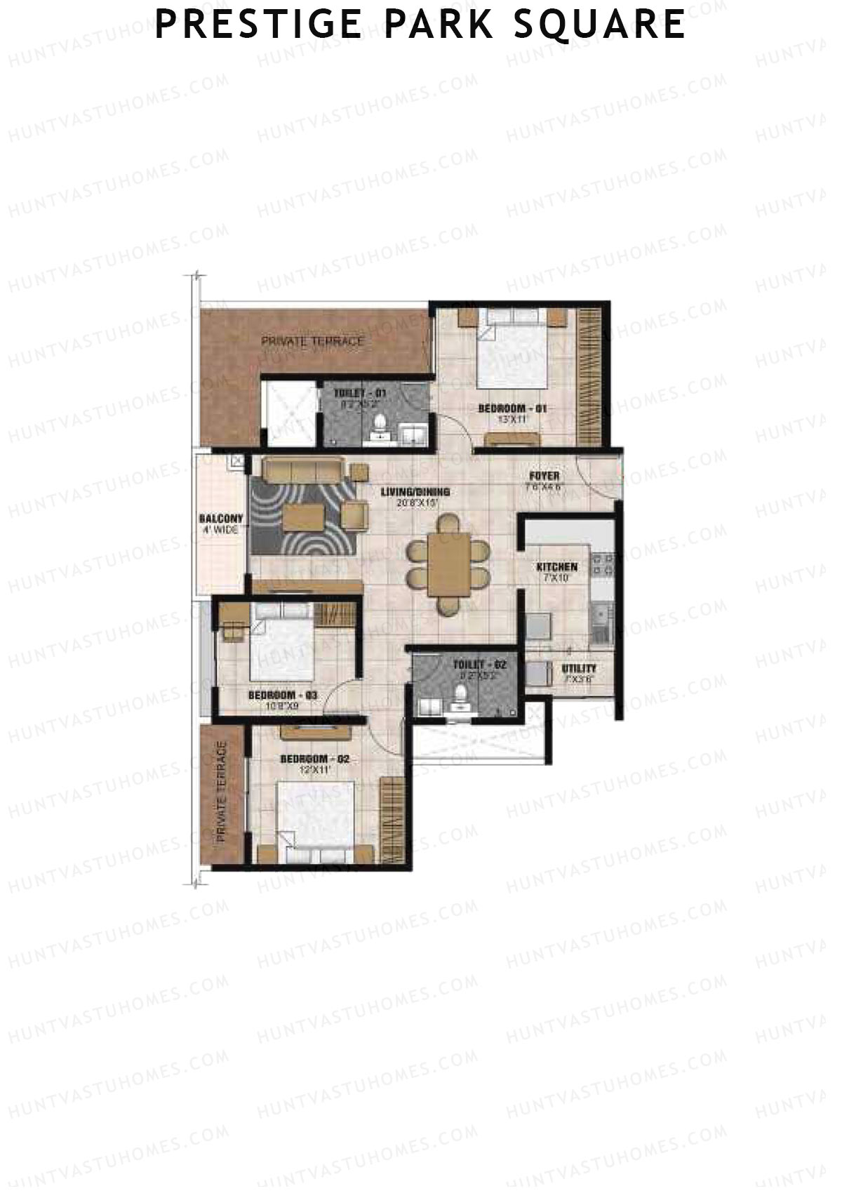Prestige Park Square Tower 2 Unit 8 (Type C2) Floor Plan