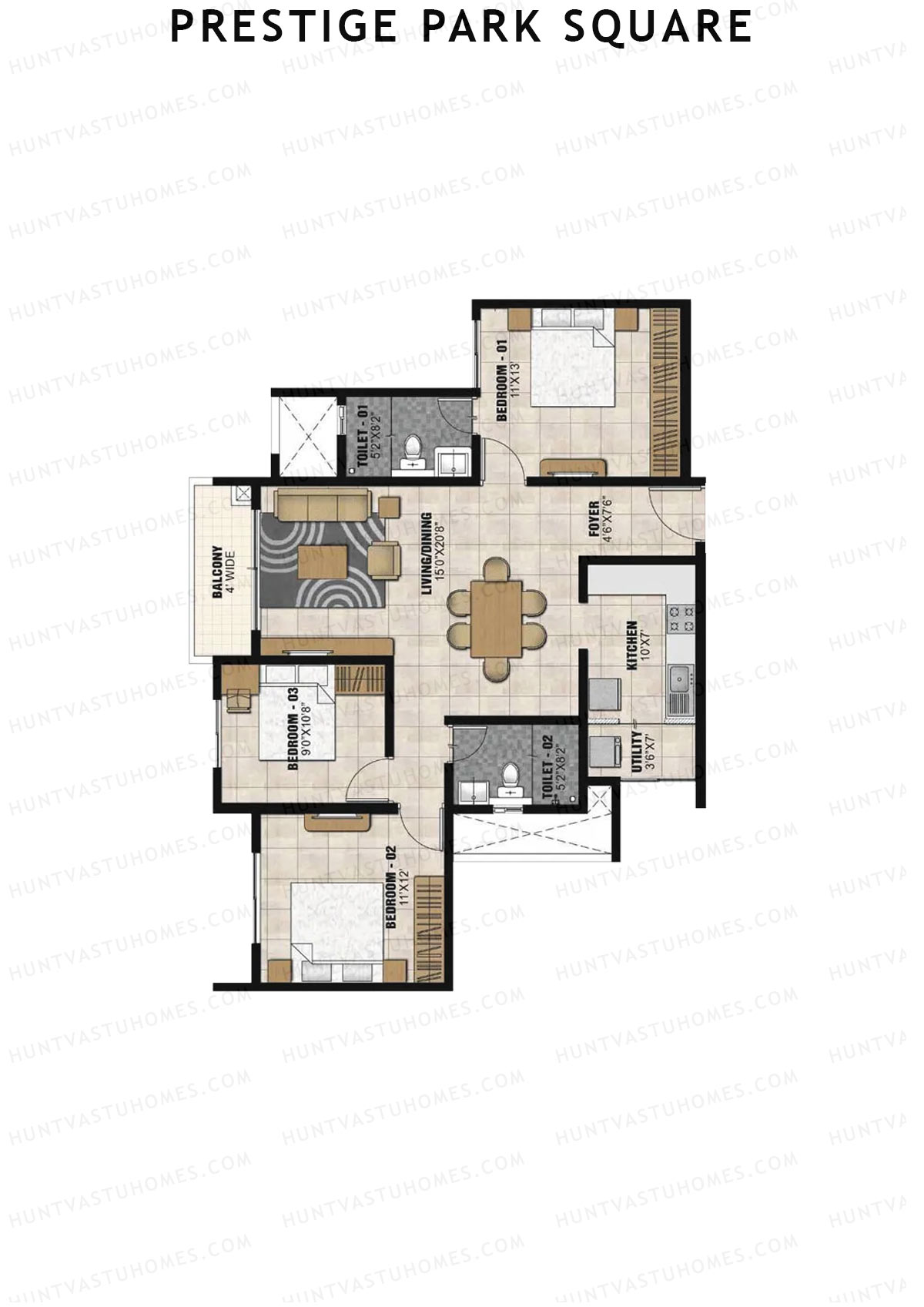 Prestige Park Square Tower 2 Unit 8 (Type C) Floor Plan