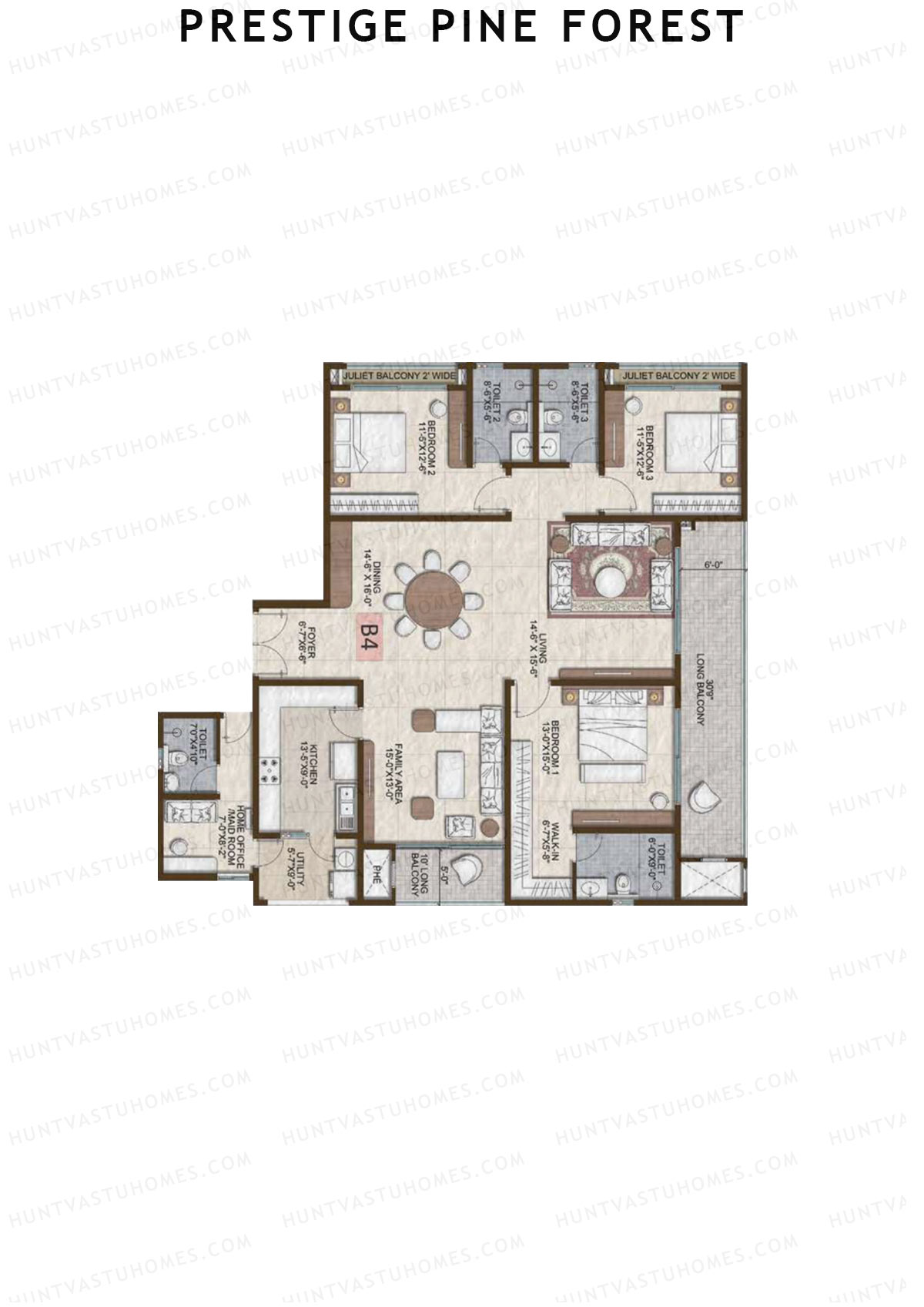Prestige Pine Forest Tower 1 Unit 2 (Type B4) Floor Plan
