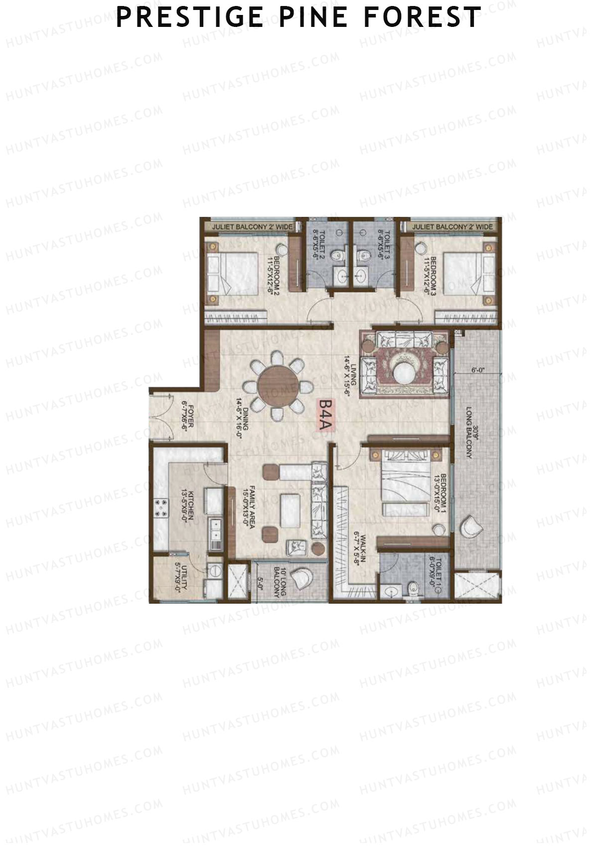 Prestige Pine Forest Tower 1 Unit 2 (Type B4A) Floor Plan
