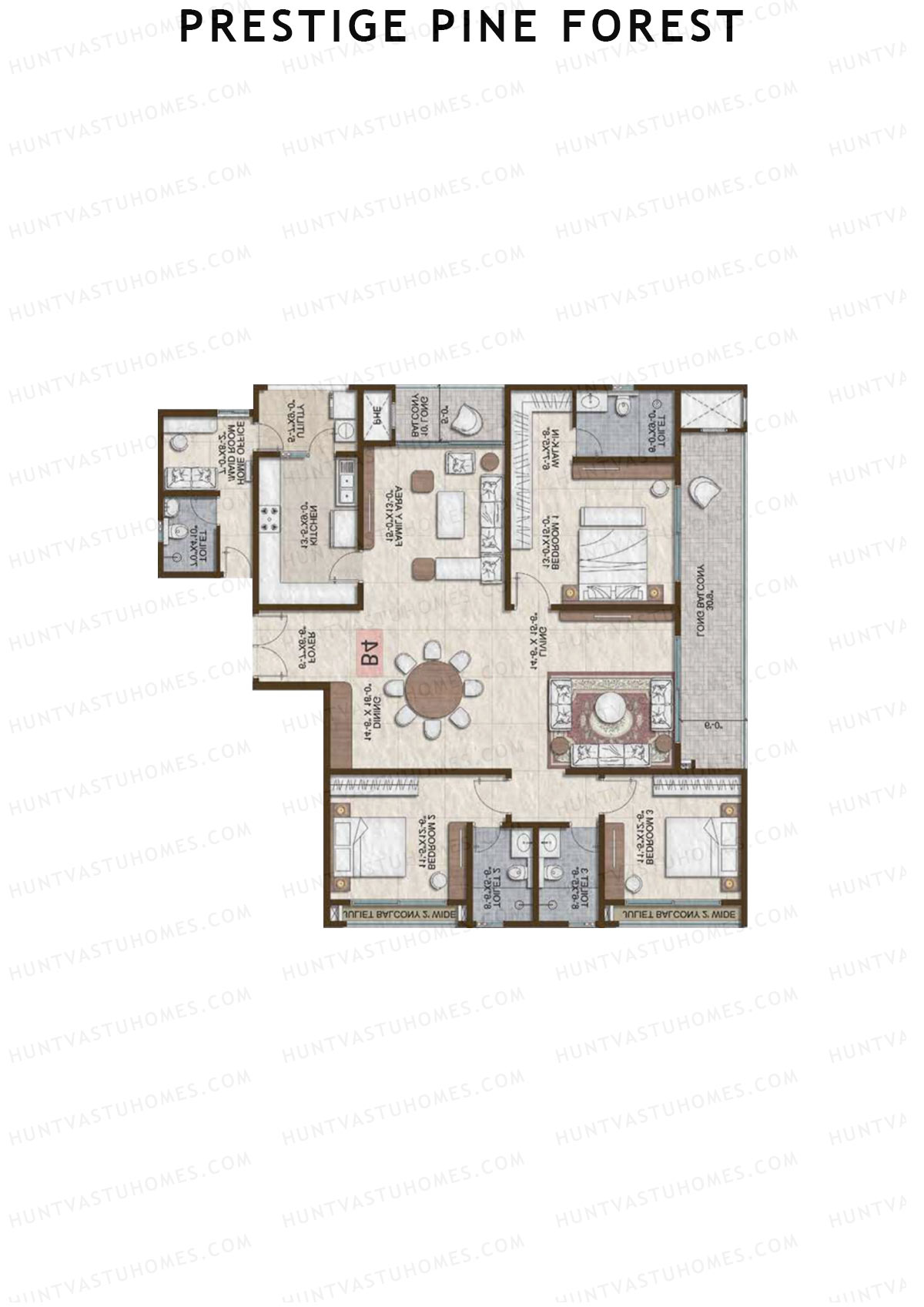 Prestige Pine Forest Tower 1 Unit 3 (Type B4) Floor Plan