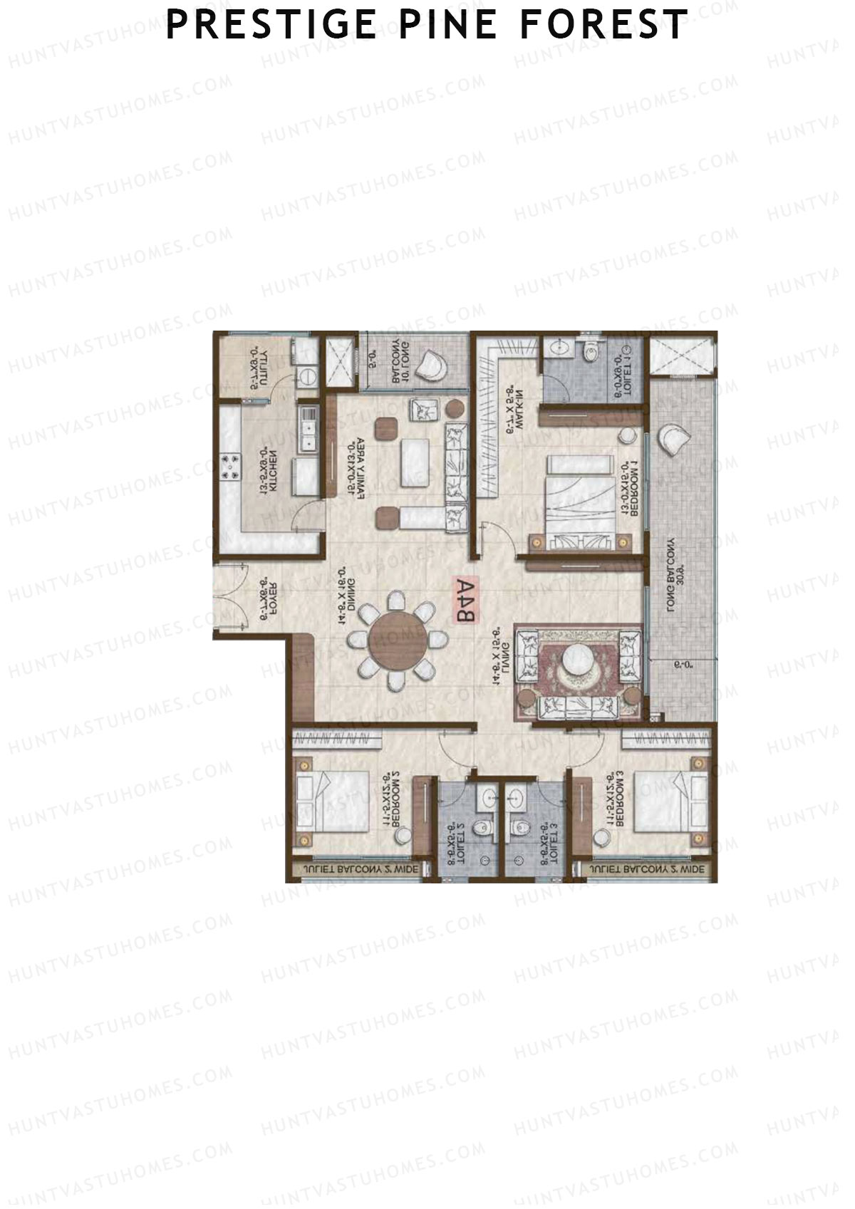 Prestige Pine Forest Tower 1 Unit 3 (Type B4A) Floor Plan