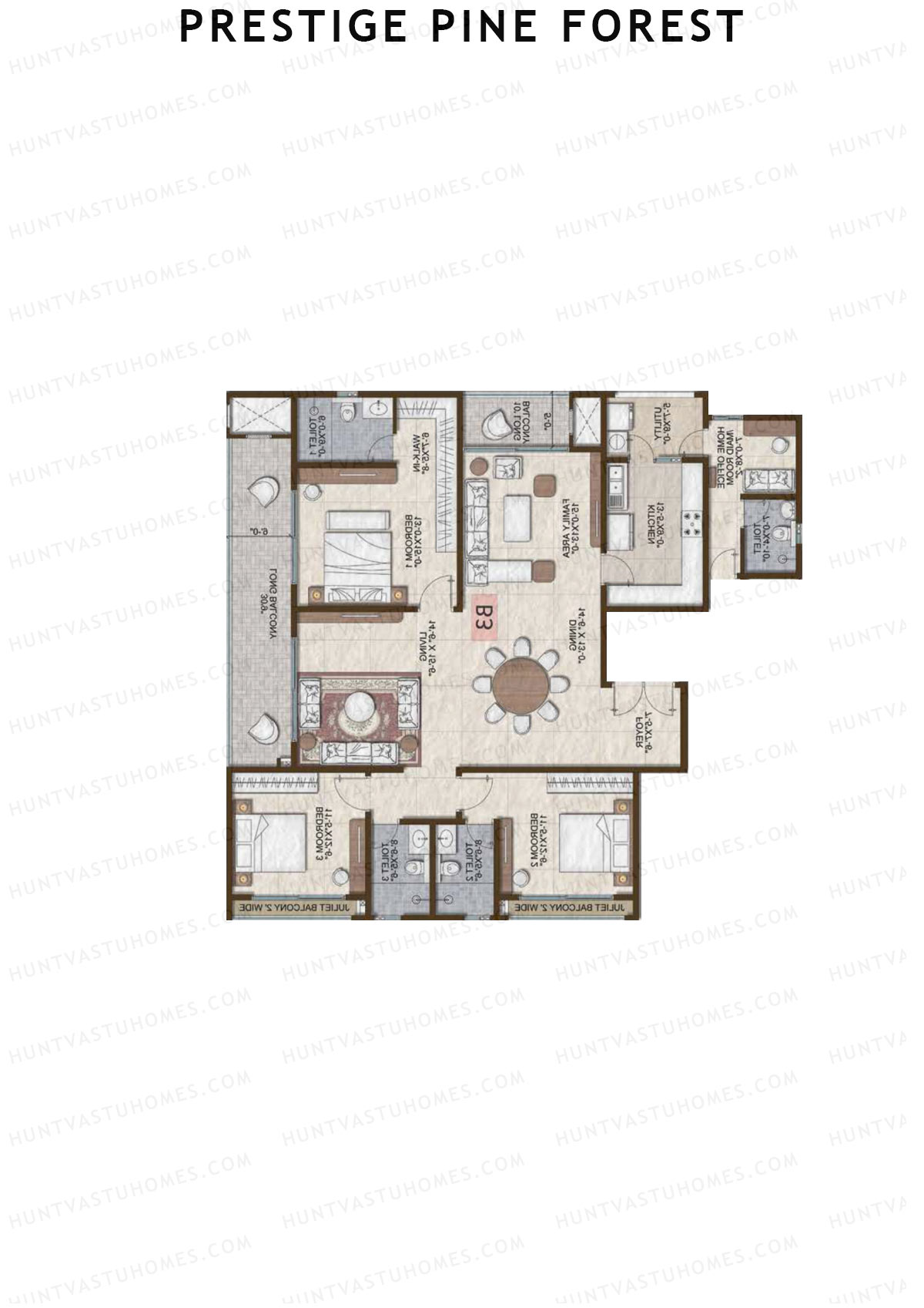 Prestige Pine Forest Tower 1 Unit 4 (Type B3) Floor Plan