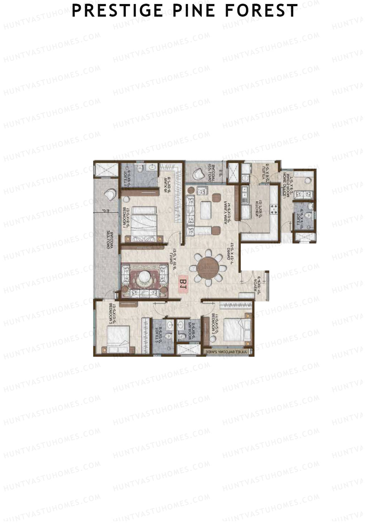 Prestige Pine Forest Tower 2 Unit 1 (Type B1) Floor Plan