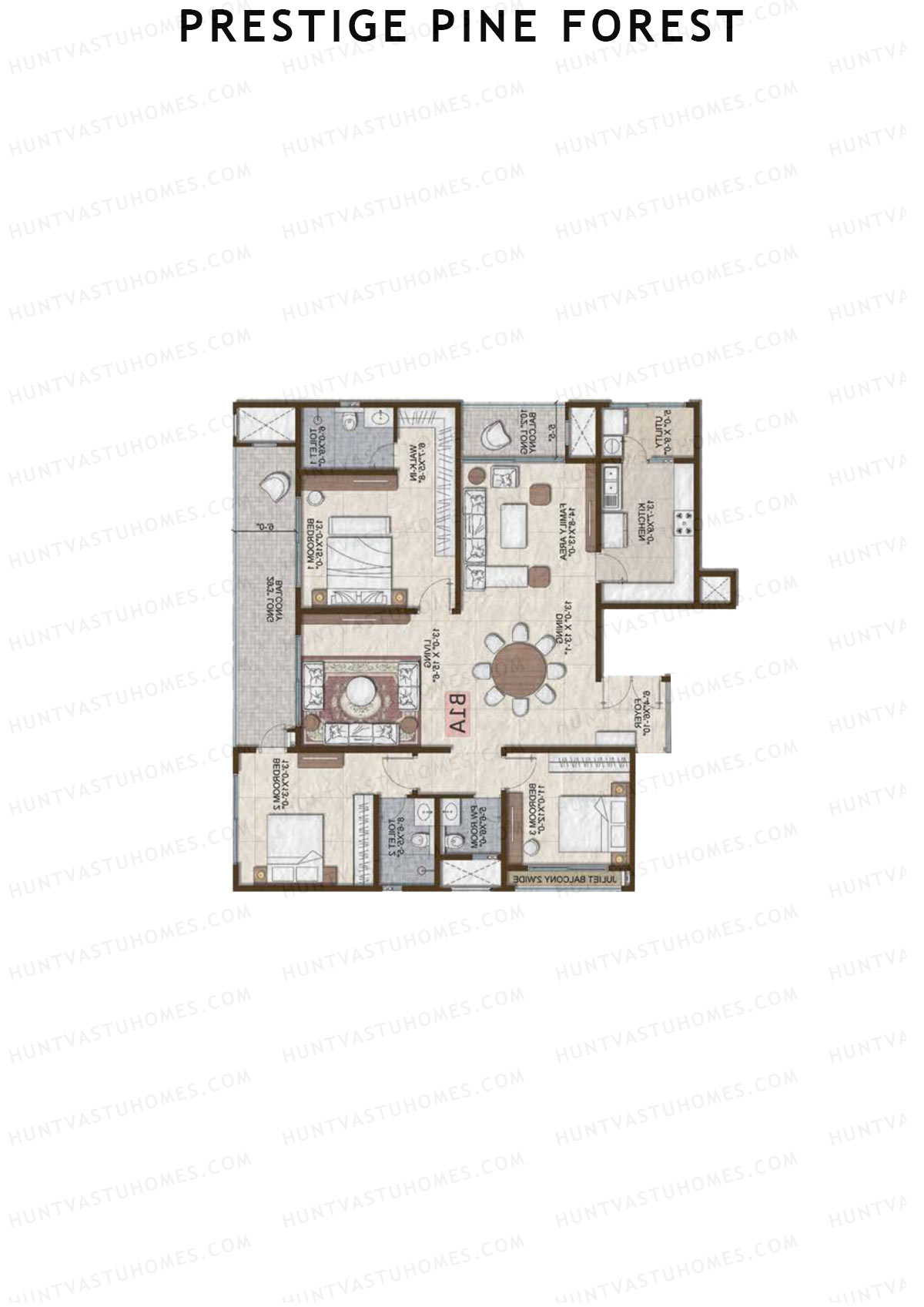 Prestige Pine Forest Tower 2 Unit 1 (Type B1A) Floor Plan