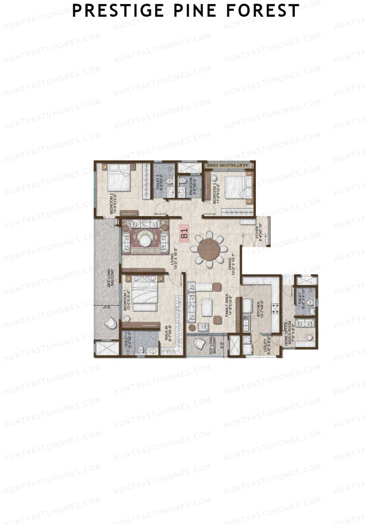 Prestige Pine Forest Tower 2 Unit 2 (Type B1) Floor Plan