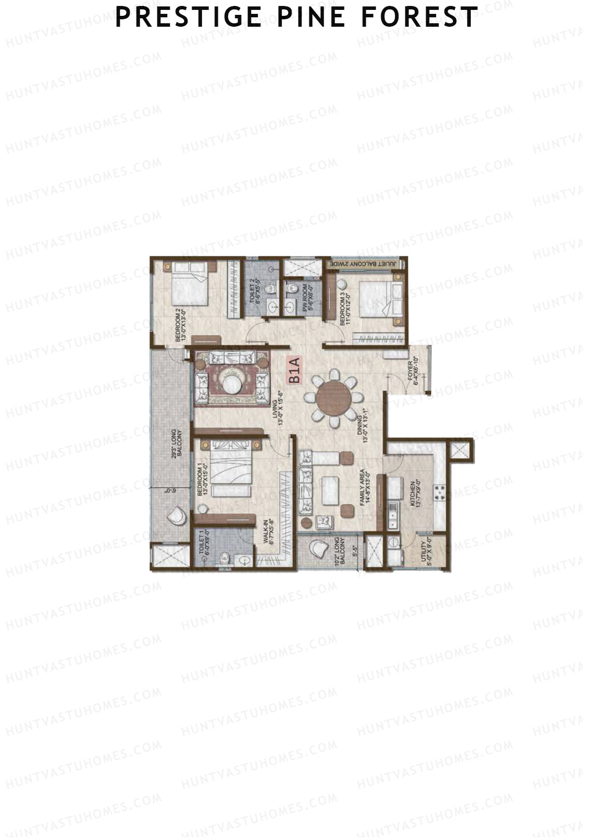 Prestige Pine Forest Tower 2 Unit 2 (Type B1A) Floor Plan