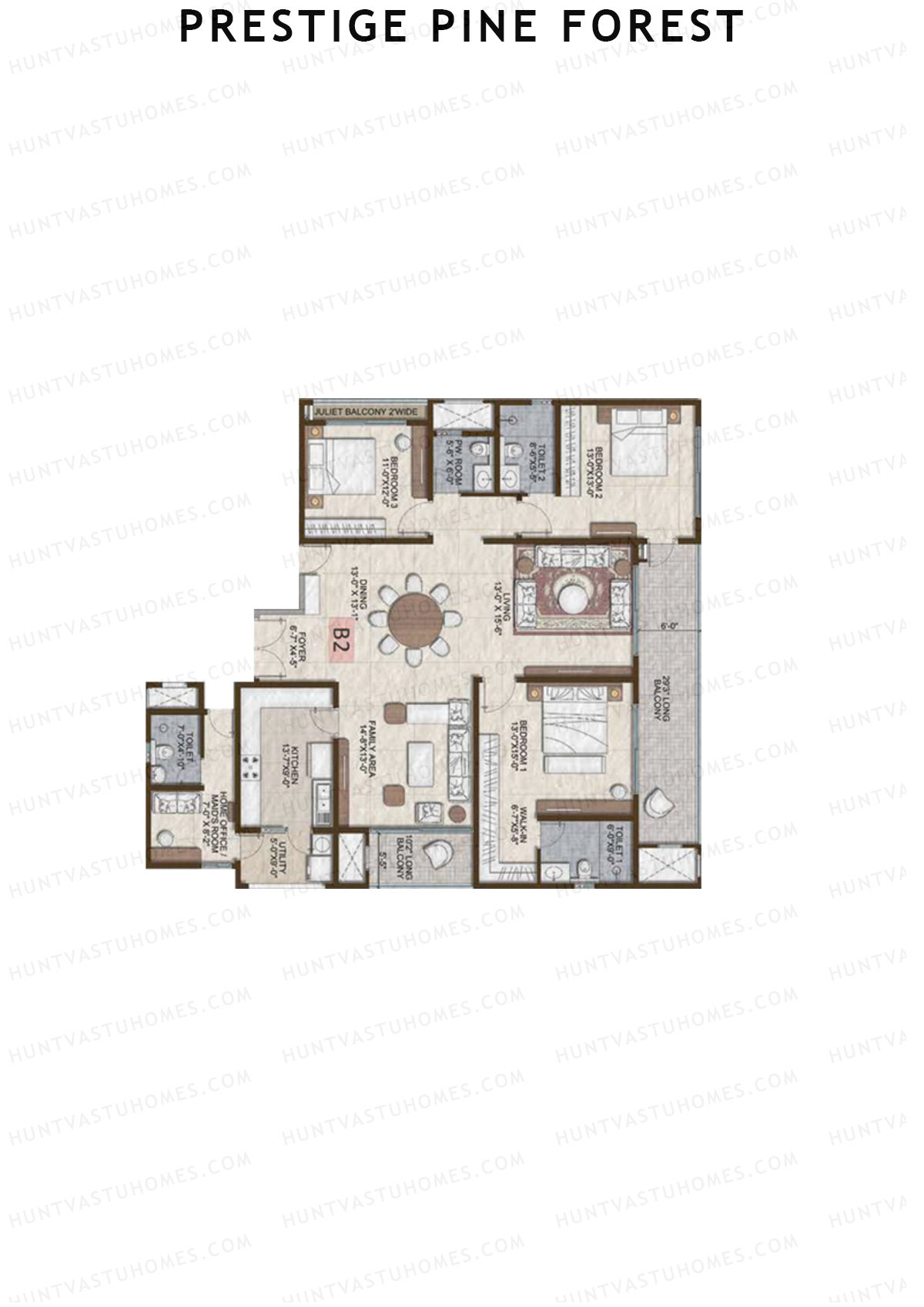Prestige Pine Forest Tower 2 Unit 3 (Type B2) Floor Plan