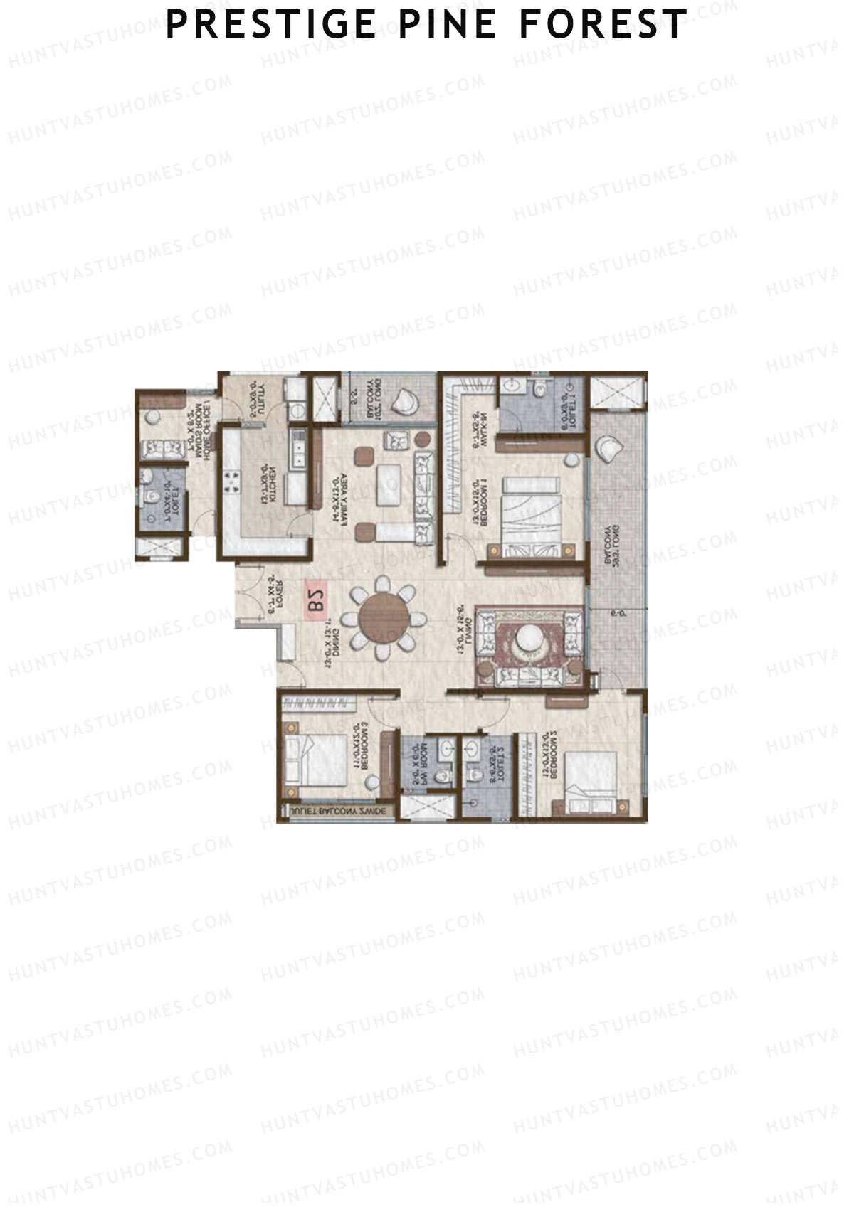 Prestige Pine Forest Tower 2 Unit 4 (Type B2) Floor Plan