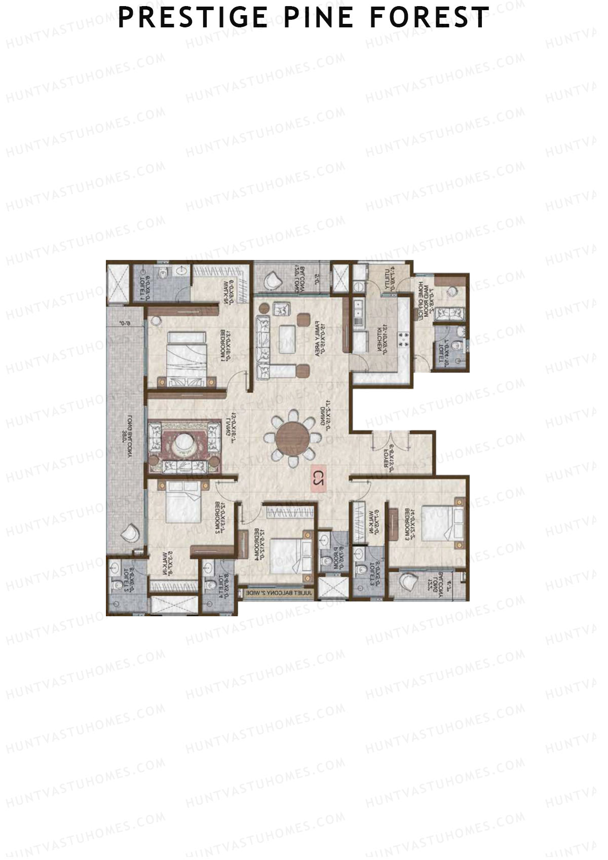 Prestige Pine Forest Tower 3 Unit 1 (Type C2) Floor Plan