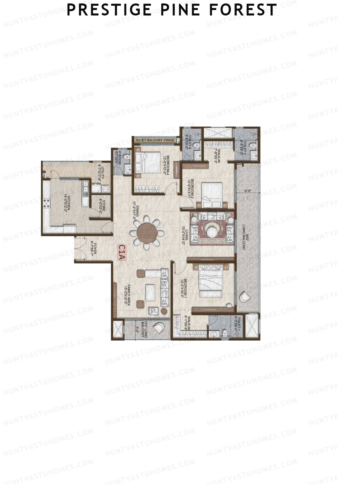 Prestige Pine Forest Tower 3 Unit 3 (Type C1A) Floor Plan