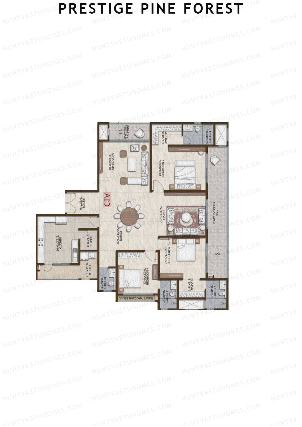 Prestige Pine Forest Tower 3 Unit 4 (Type C1A) Floor Plan