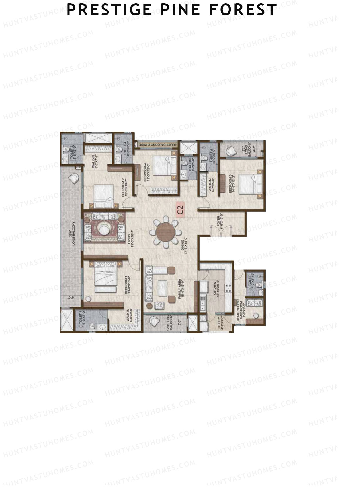 Prestige Pine Forest Tower 4 Unit 2 (Type C2) Floor Plan