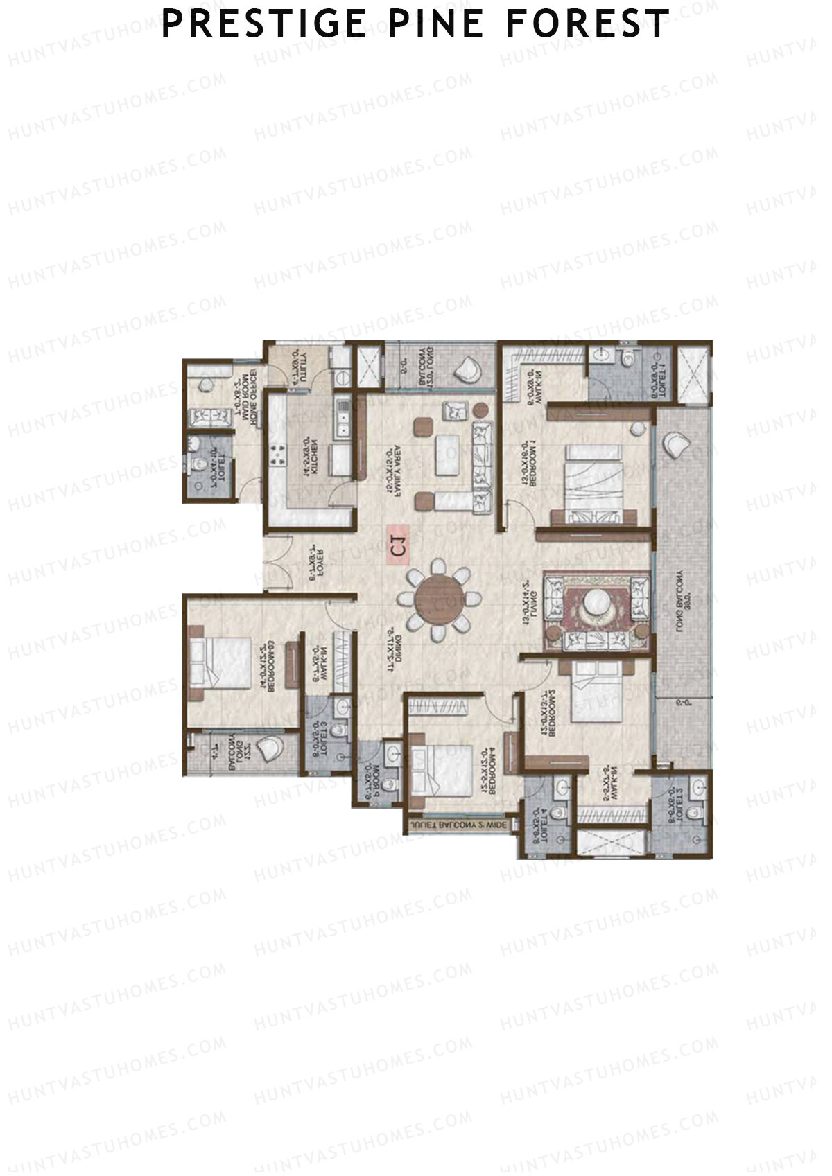Prestige Pine Forest Tower 4 Unit 4 (Type C1) Floor Plan