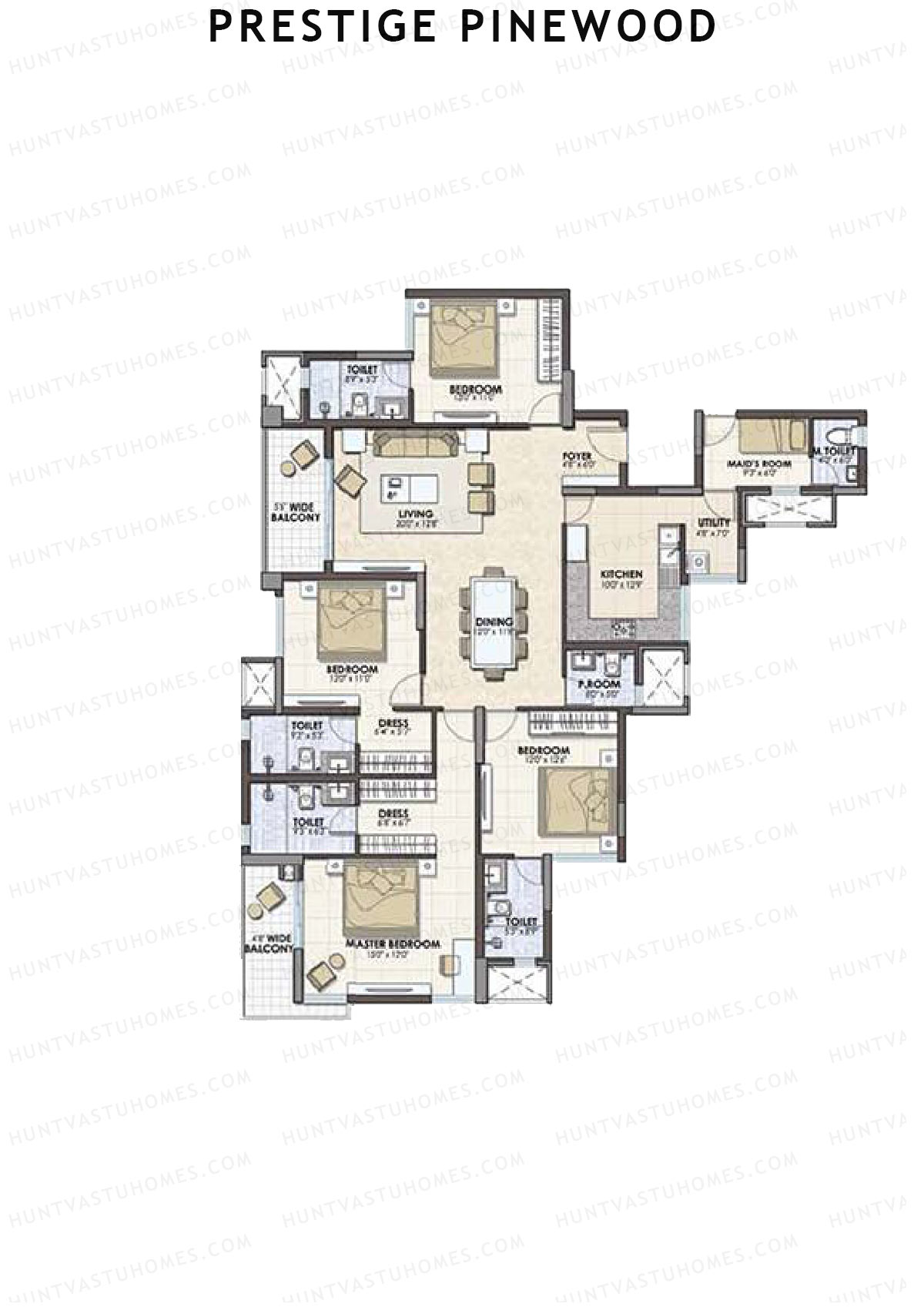 Prestige Pinewood Tower 1 Unit 1 (Type E1) Floor Plan