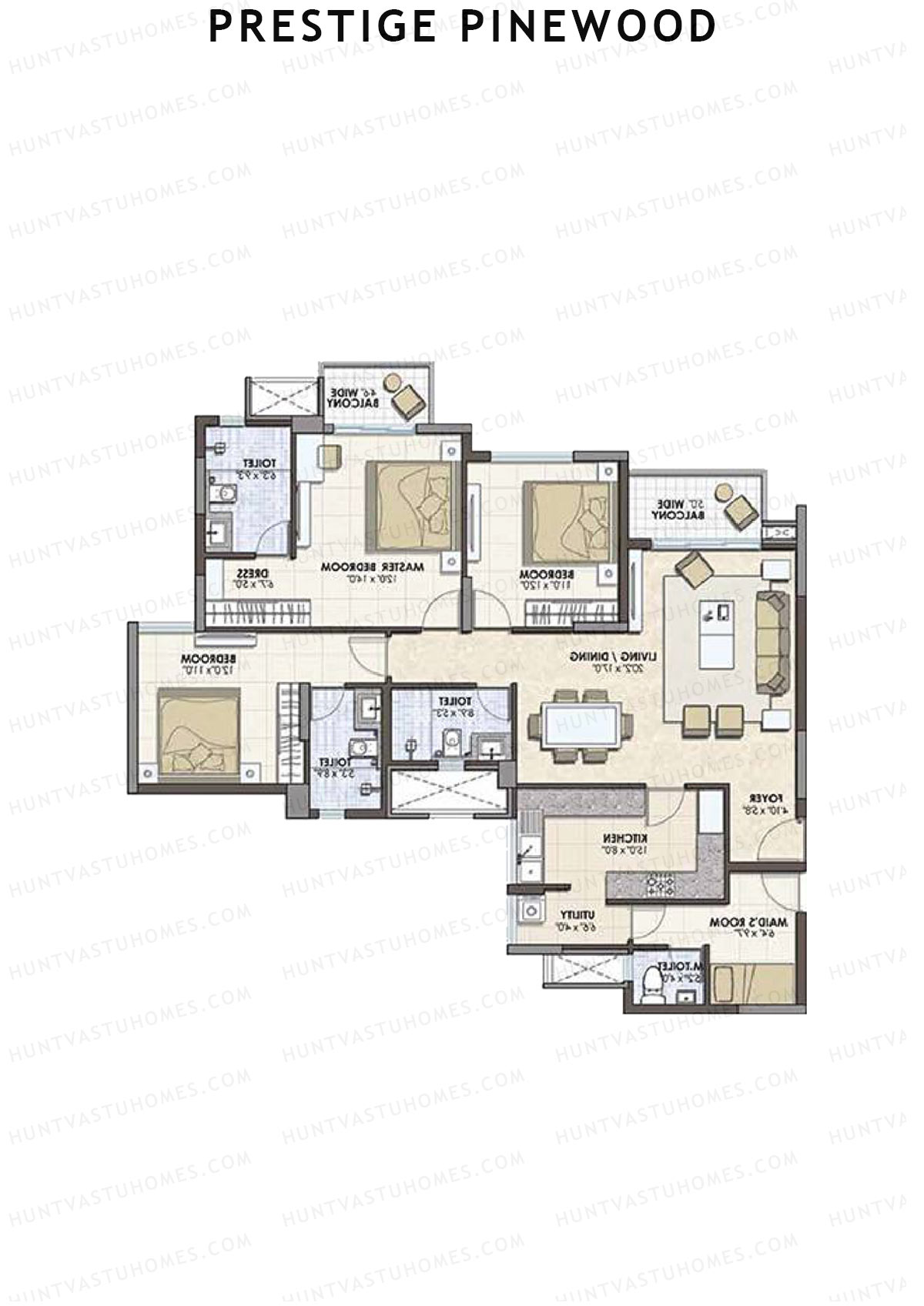Prestige Pinewood Tower 1 Unit 3 (Type D) Floor Plan