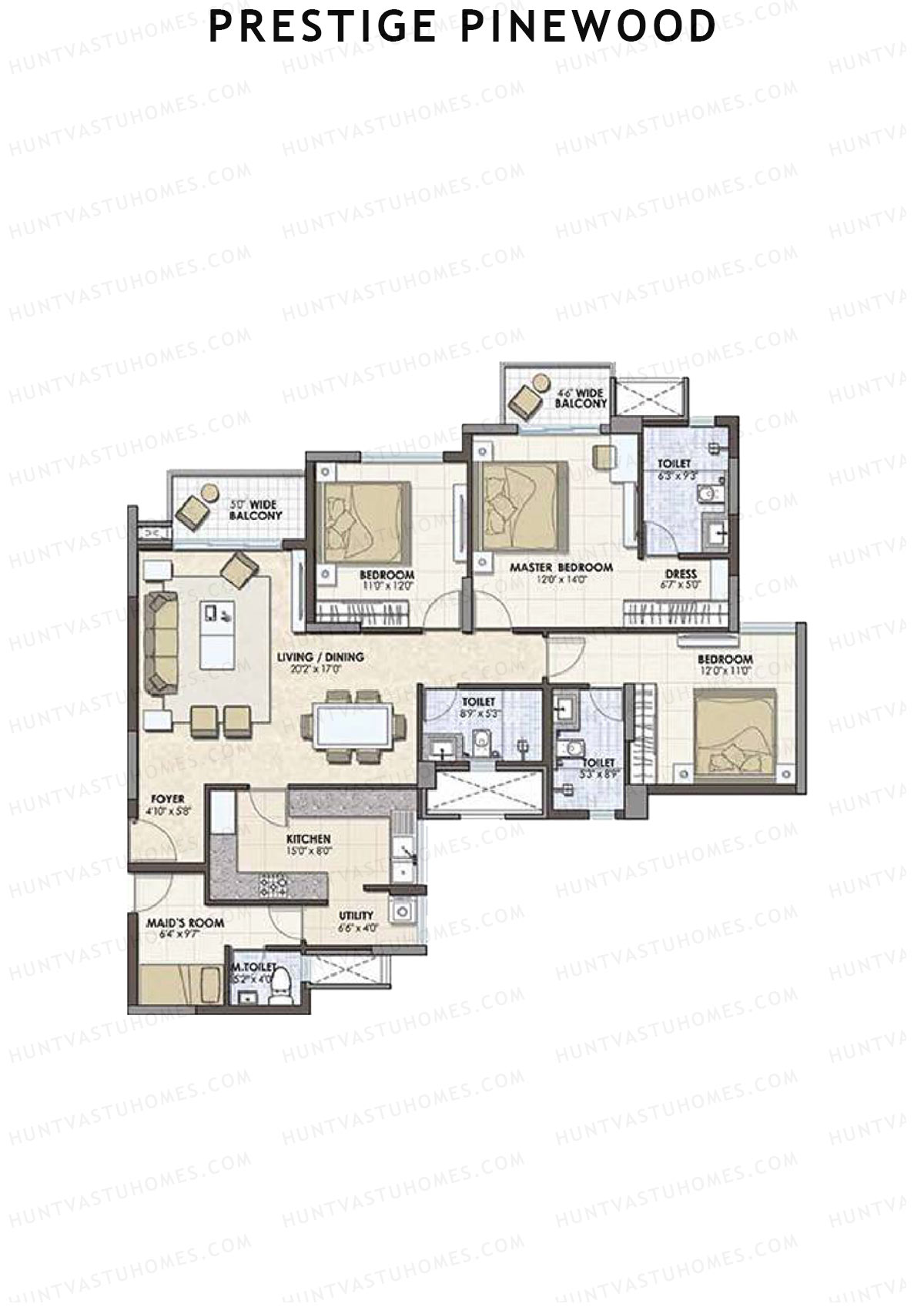 Prestige Pinewood Tower 1 Unit 4 (Type D) Floor Plan