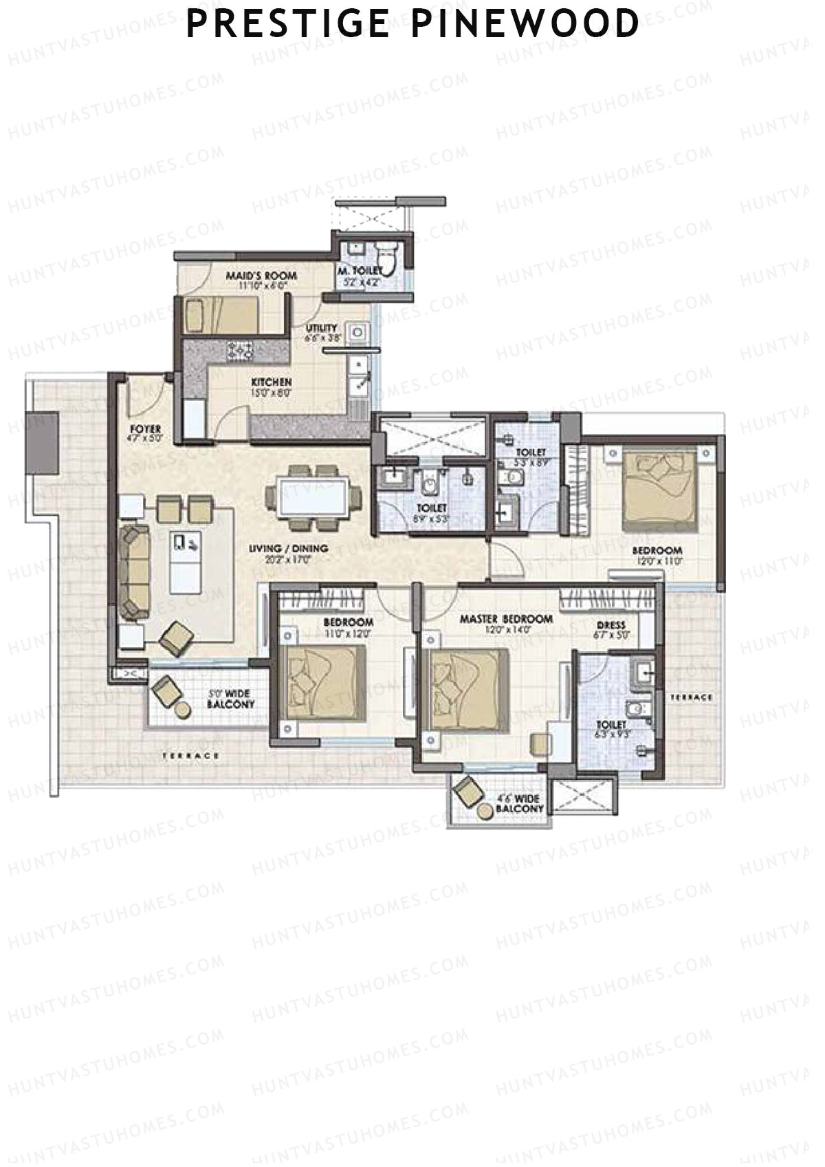 Prestige Pinewood Tower 1 Unit 5 (Type C1) Floor Plan