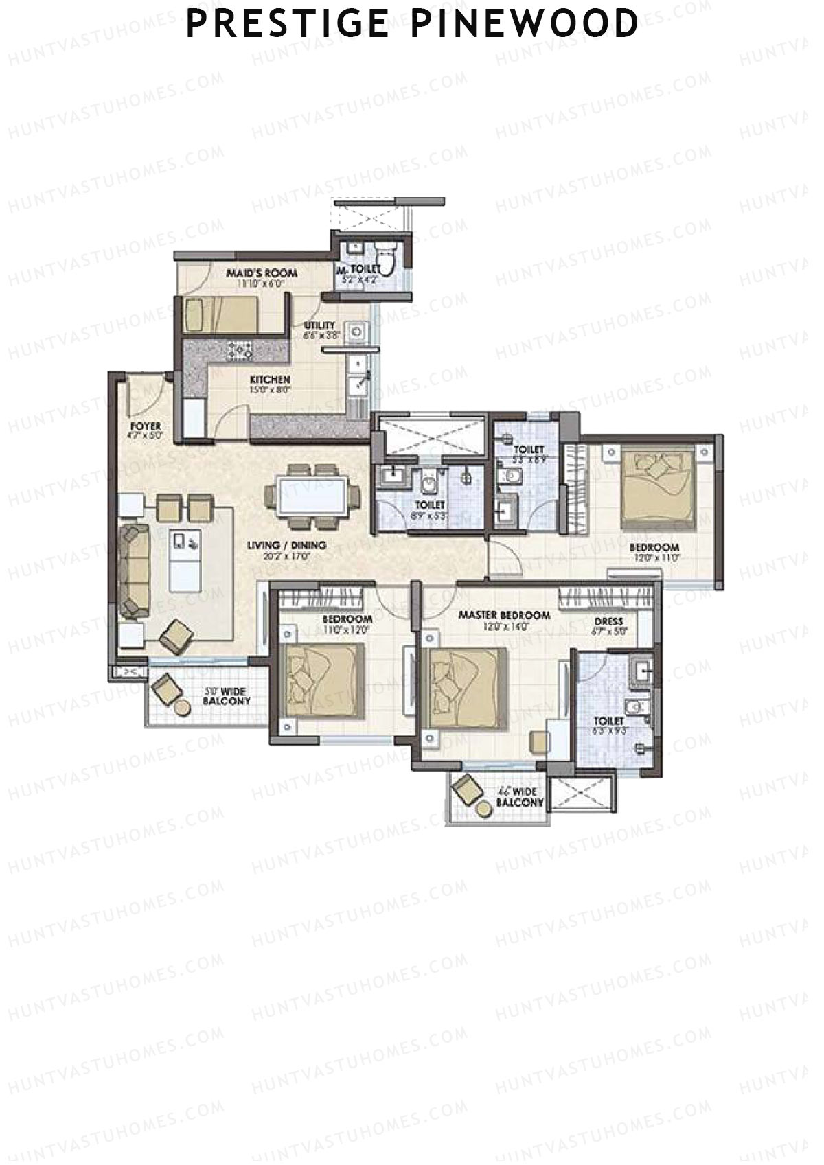 Prestige Pinewood Tower 1 Unit 5 (Type C) Floor Plan