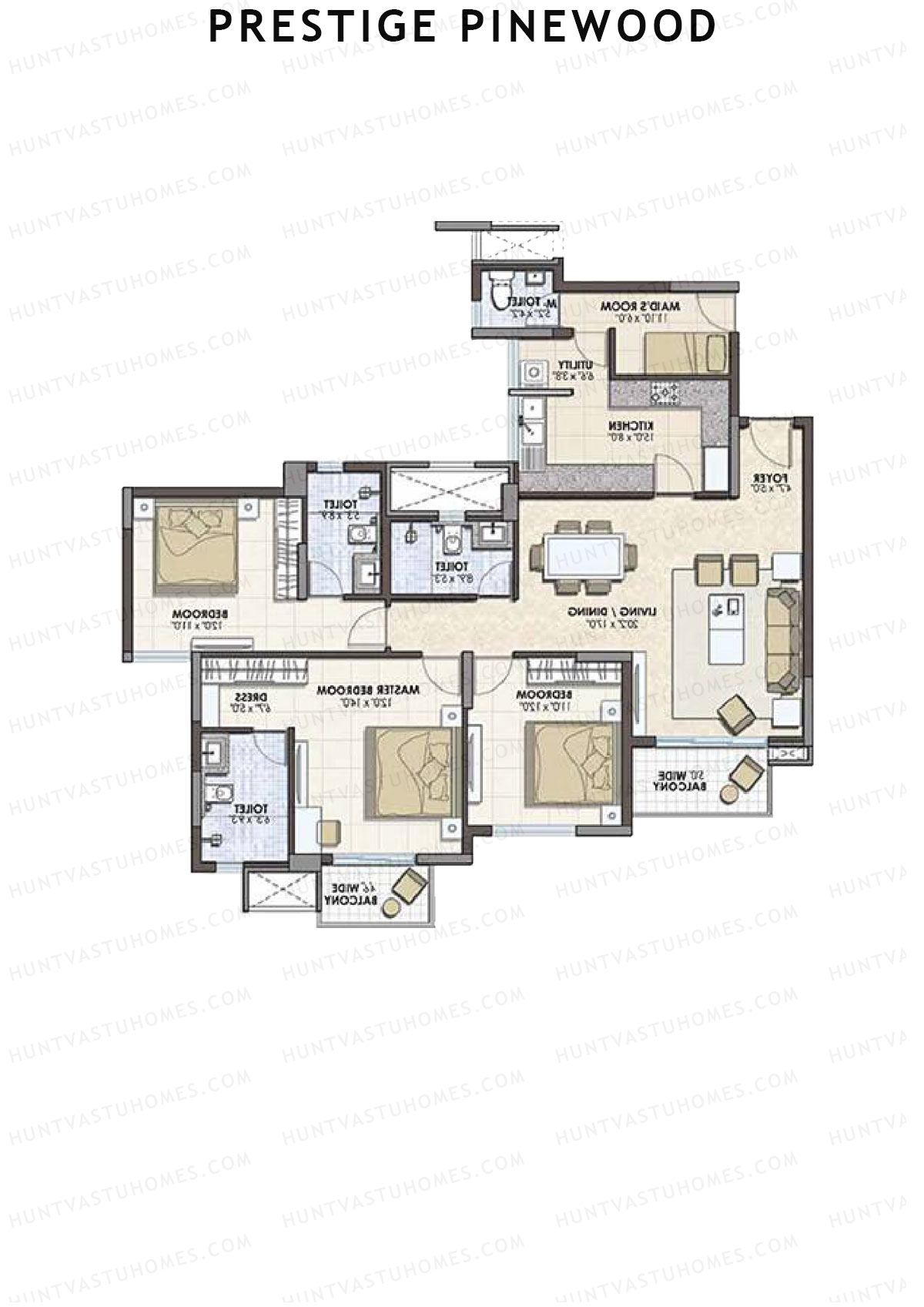 Prestige Pinewood Tower 3 Unit 1 (Type C) Floor Plan