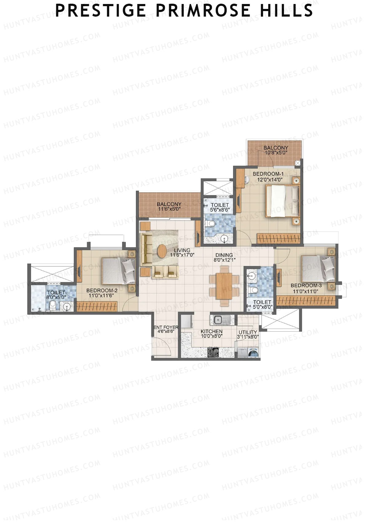 Prestige Primrose Hills Tower 10 Unit 1 (Type U) Floor Plan
