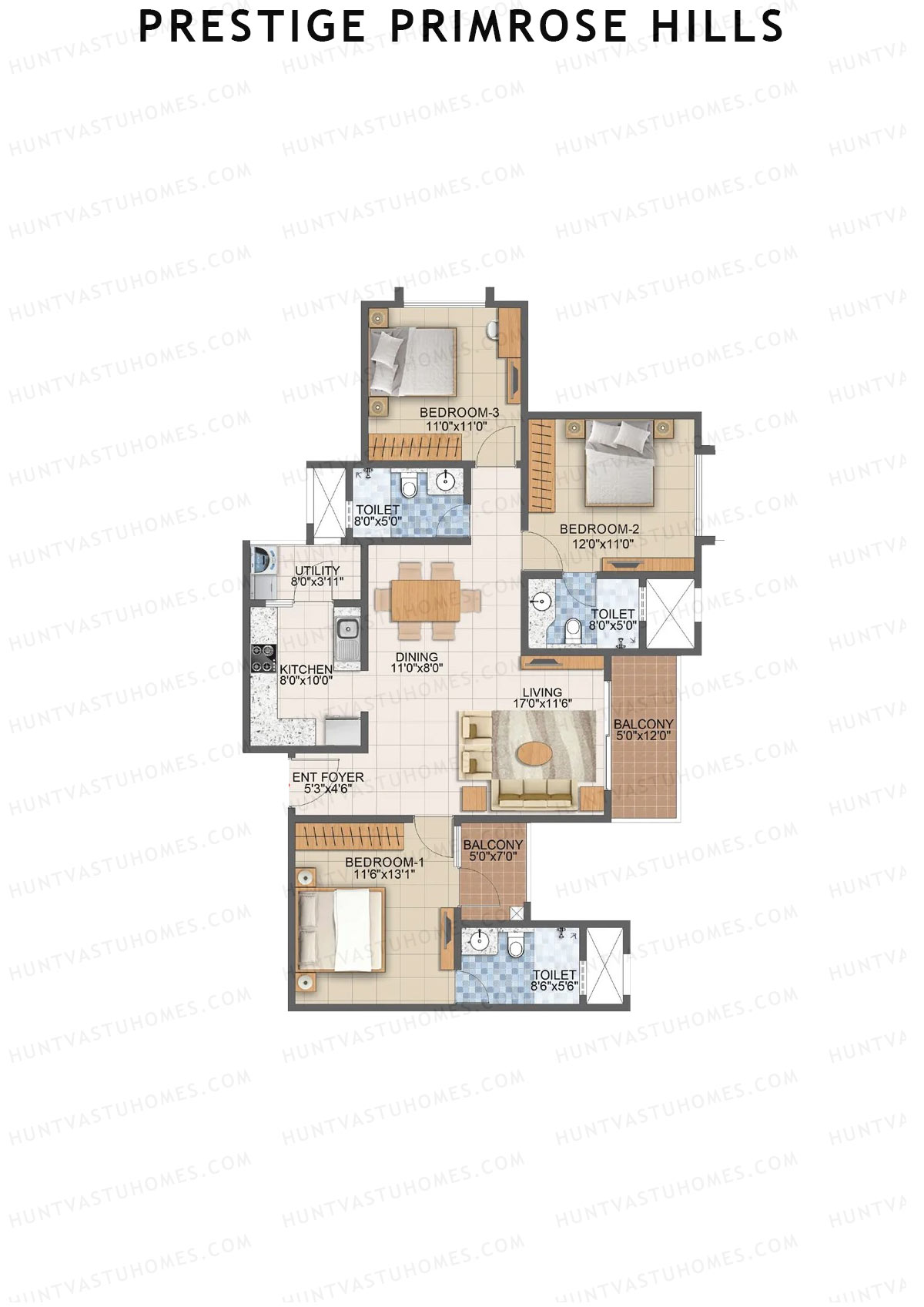 Prestige Primrose Hills Tower 10 Unit 8 (Type T) Floor Plan