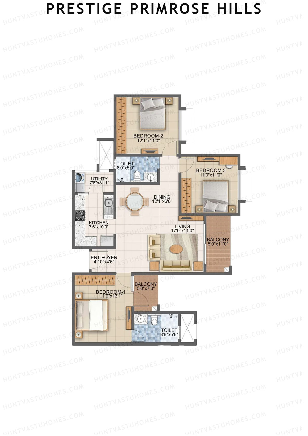 Prestige Primrose Hills Tower 10 Unit 9 (Type P) Floor Plan