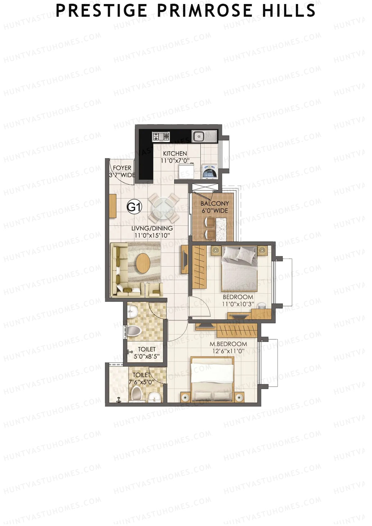 Prestige Primrose Hills Tower 1 Unit 3 (Type G1) Floor Plan