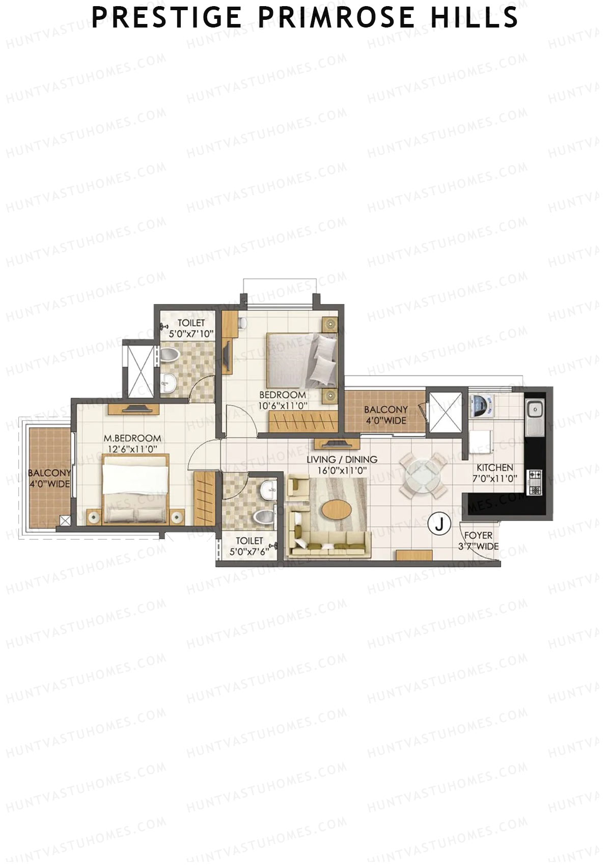 Prestige Primrose Hills Tower 1 Unit 6 (Type J) Floor Plan