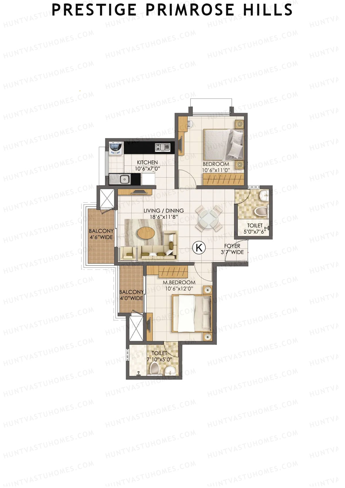 Prestige Primrose Hills Tower 1 Unit 7 (Type K) Floor Plan
