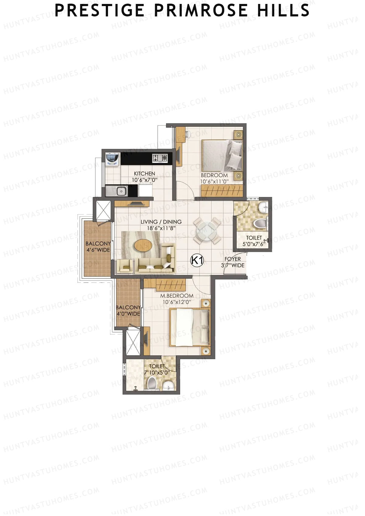 Prestige Primrose Hills Tower 2 Unit 7 (Type K1) Floor Plan