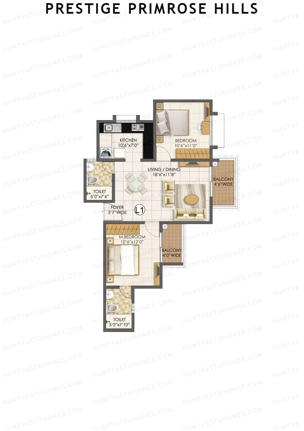 Prestige Primrose Hills Tower 2 Unit 8 (Type L1) Floor Plan
