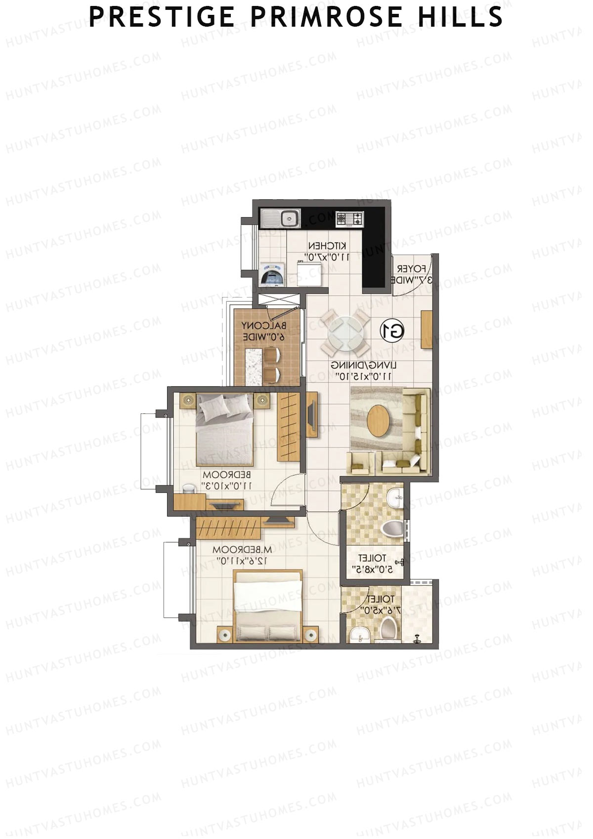 Prestige Primrose Hills Tower 3 Unit 4 (Type G1) Floor Plan