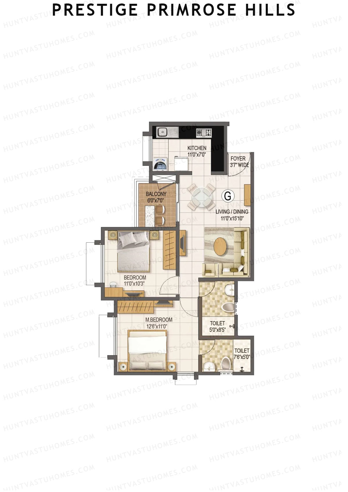 Prestige Primrose Hills Tower 3 Unit 4 (Type G) Floor Plan