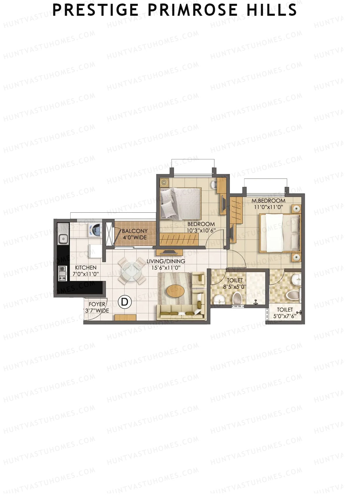 Prestige Primrose Hills Tower 7 Unit 1 (Type D) Floor Plan