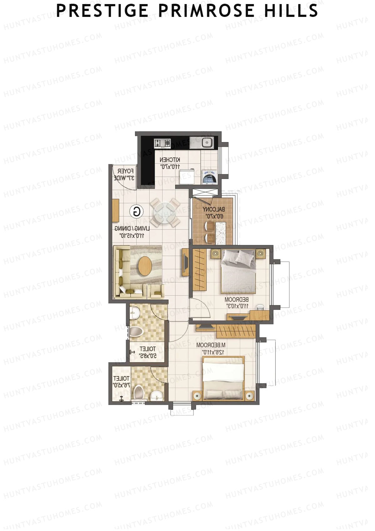 Prestige Primrose Hills Tower 7 Unit 3 (Type G) Floor Plan