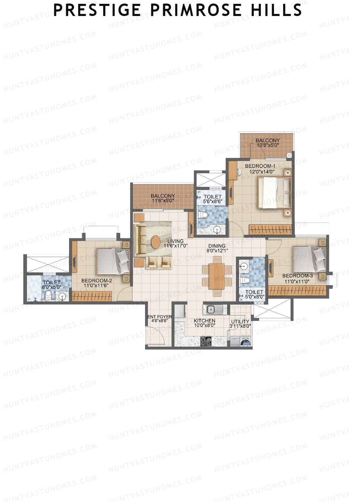 Prestige Primrose Hills Tower 8 Unit 1 (Type U1) Floor Plan