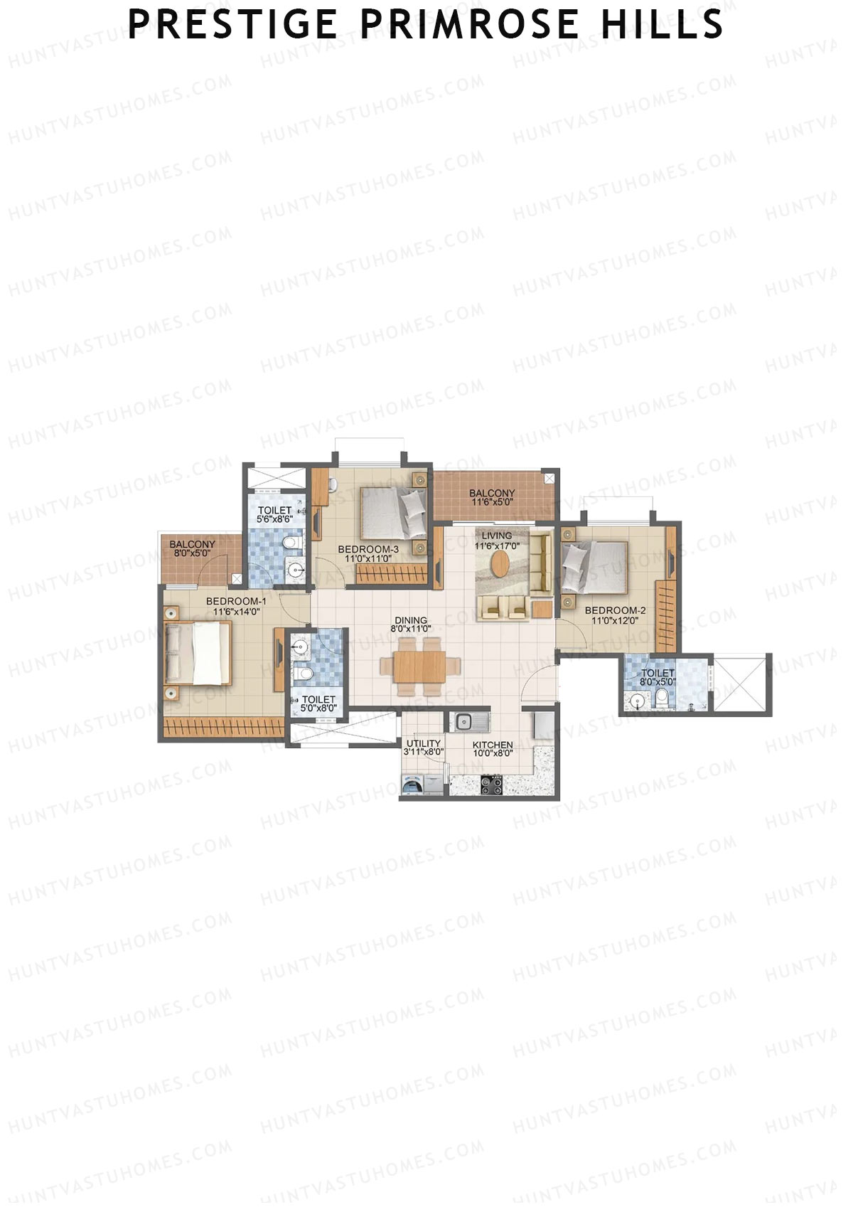 Prestige Primrose Hills Tower 8 Unit 5 (Type R) Floor Plan