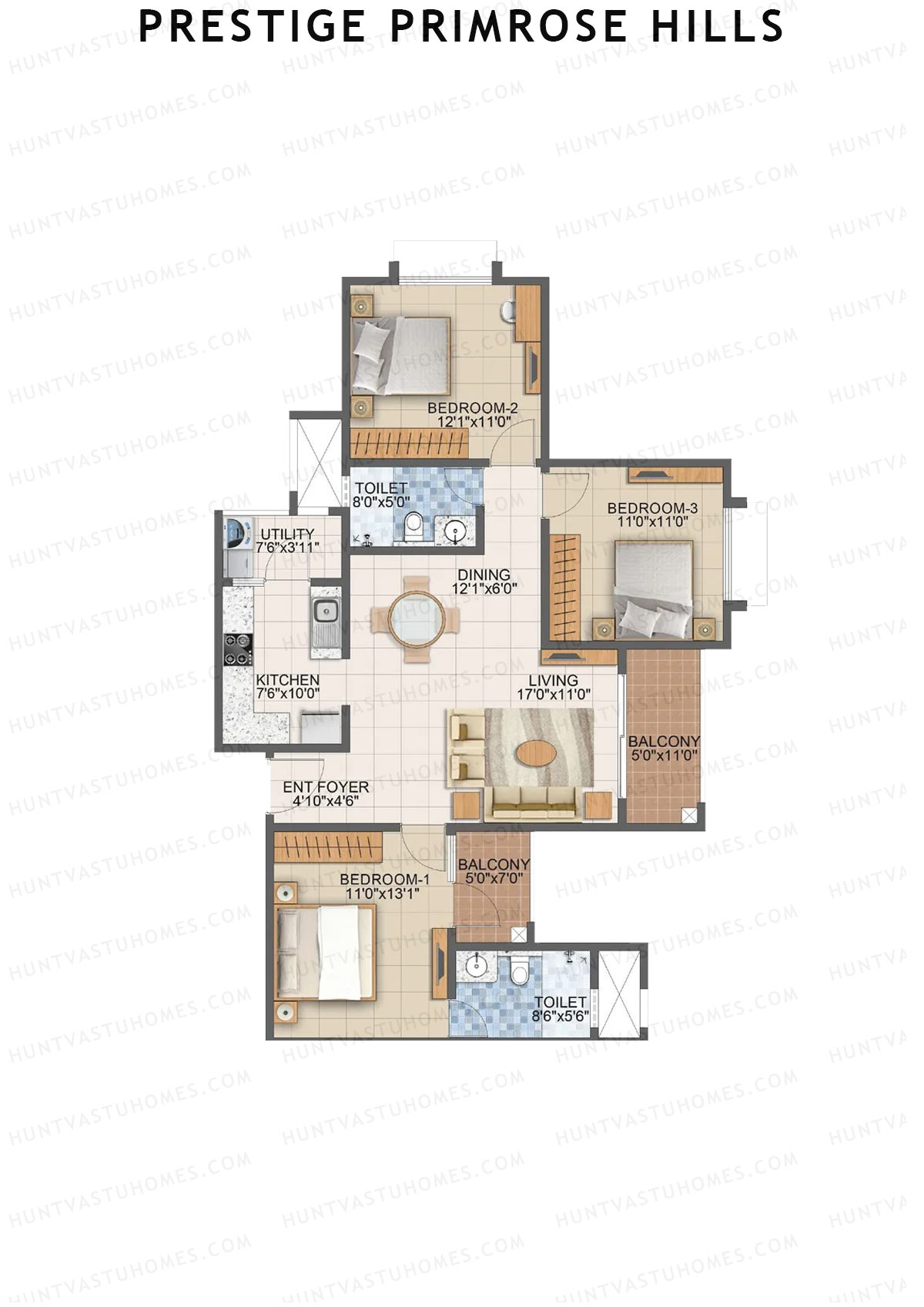 Prestige Primrose Hills Tower 8 Unit 7 (Type M) Floor Plan