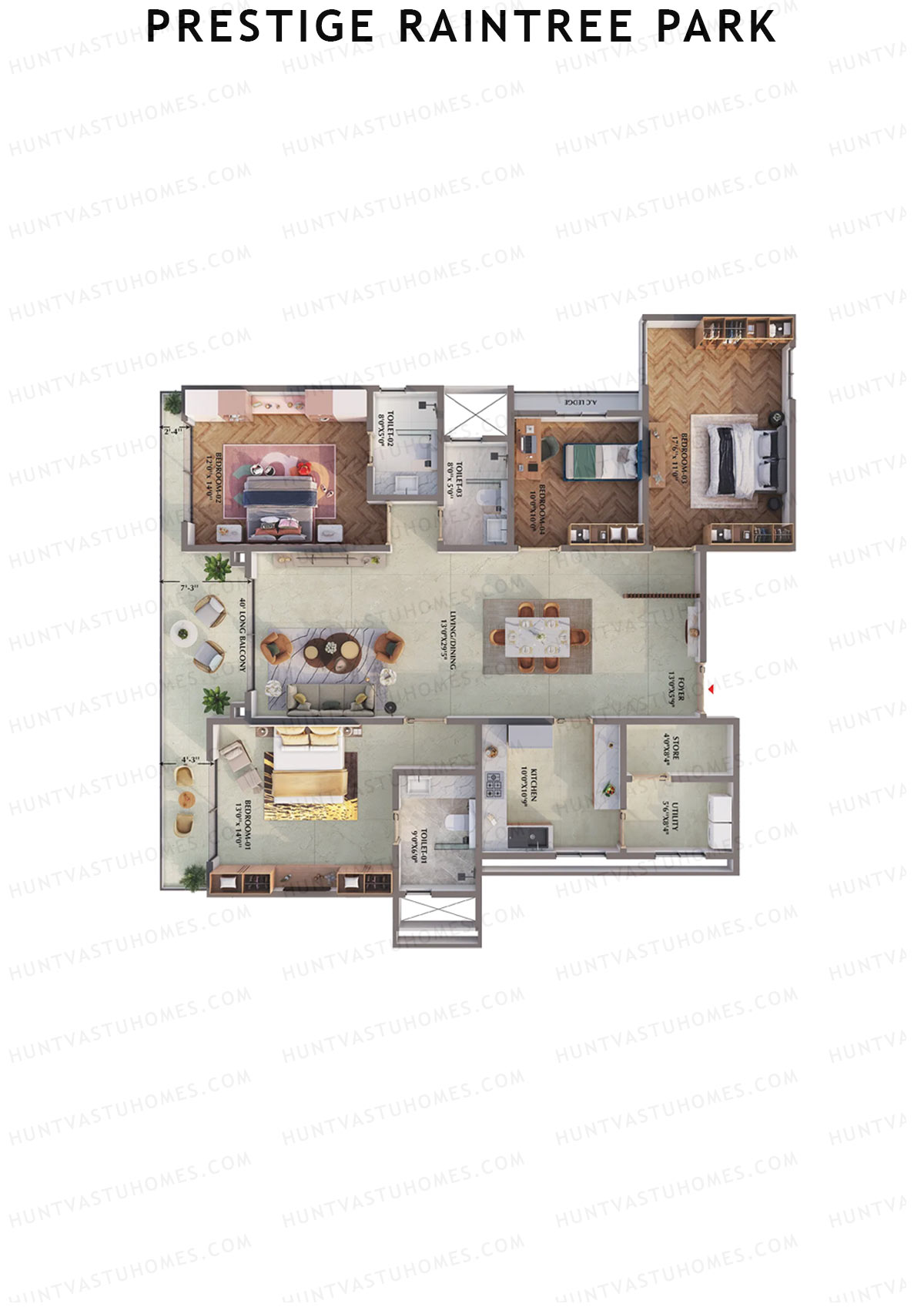 Prestige Raintree Park Tower 10 Unit 2 (Type PR) Floor Plan