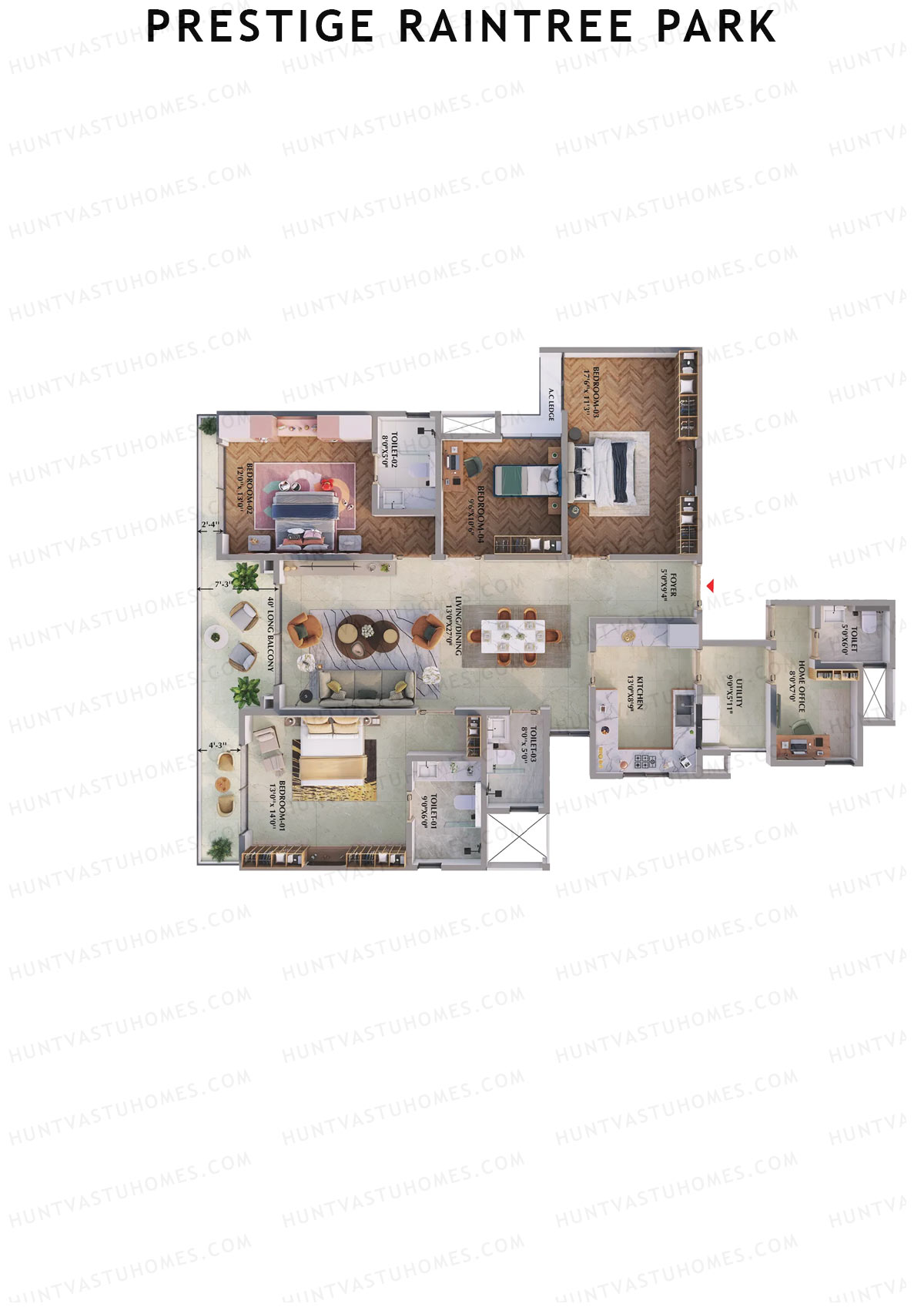 Prestige Raintree Park Tower 11 Unit 1 (Type M) Floor Plan