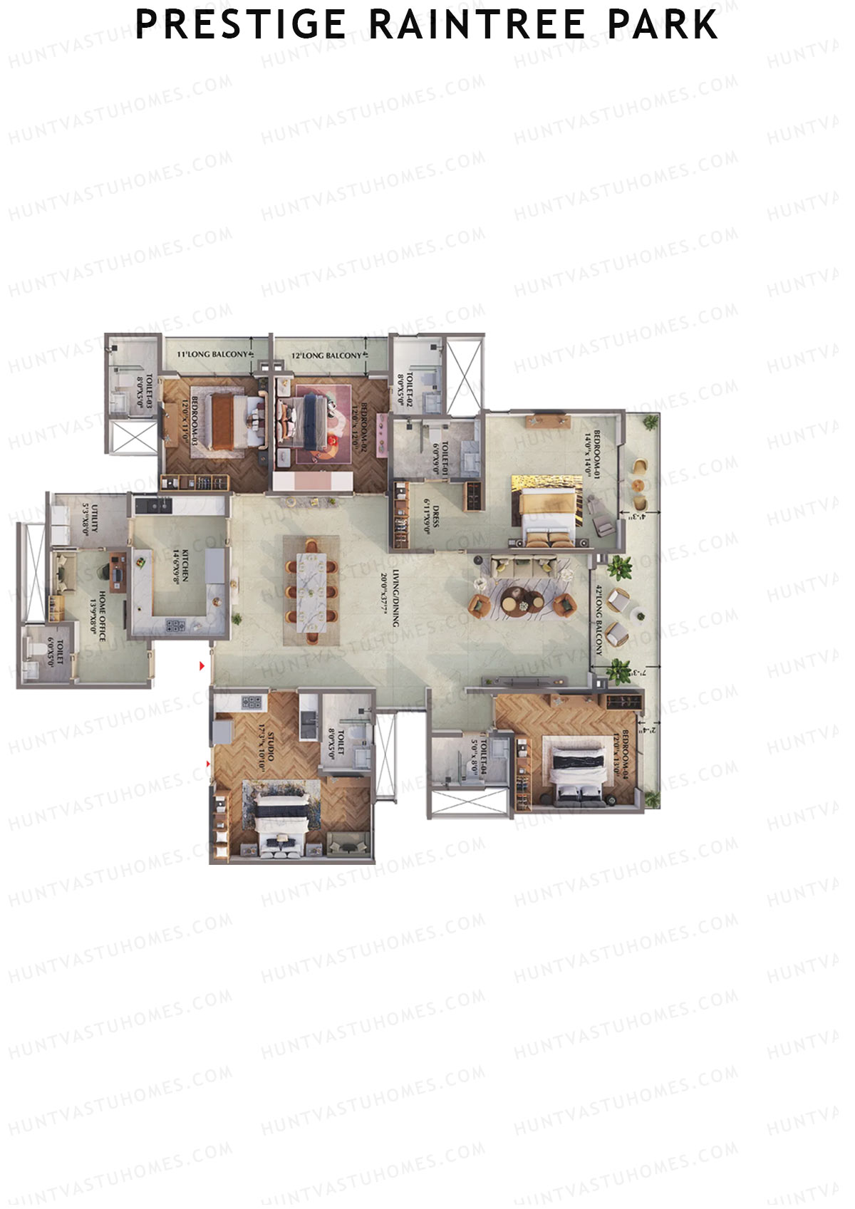 Prestige Raintree Park Tower 13 Unit 1 (Type T&TA) Floor Plan