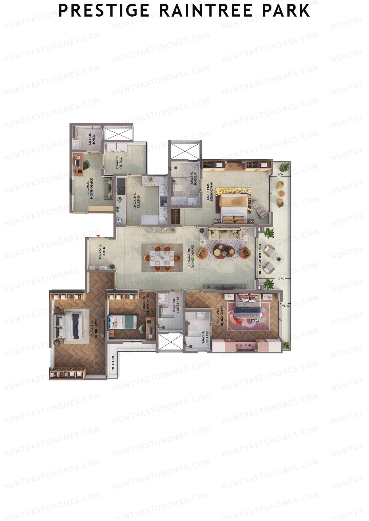 Prestige Raintree Park Tower 13 Unit 2 (Type N) Floor Plan