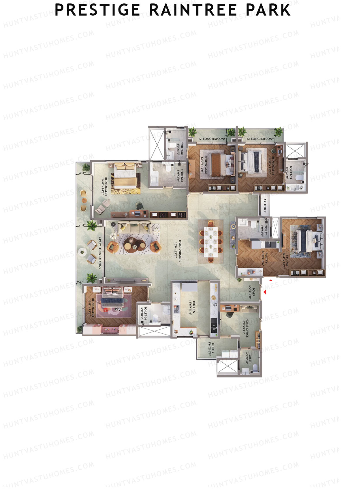 Prestige Raintree Park Tower 13 Unit 4 (Type U1&U1A) Floor Plan