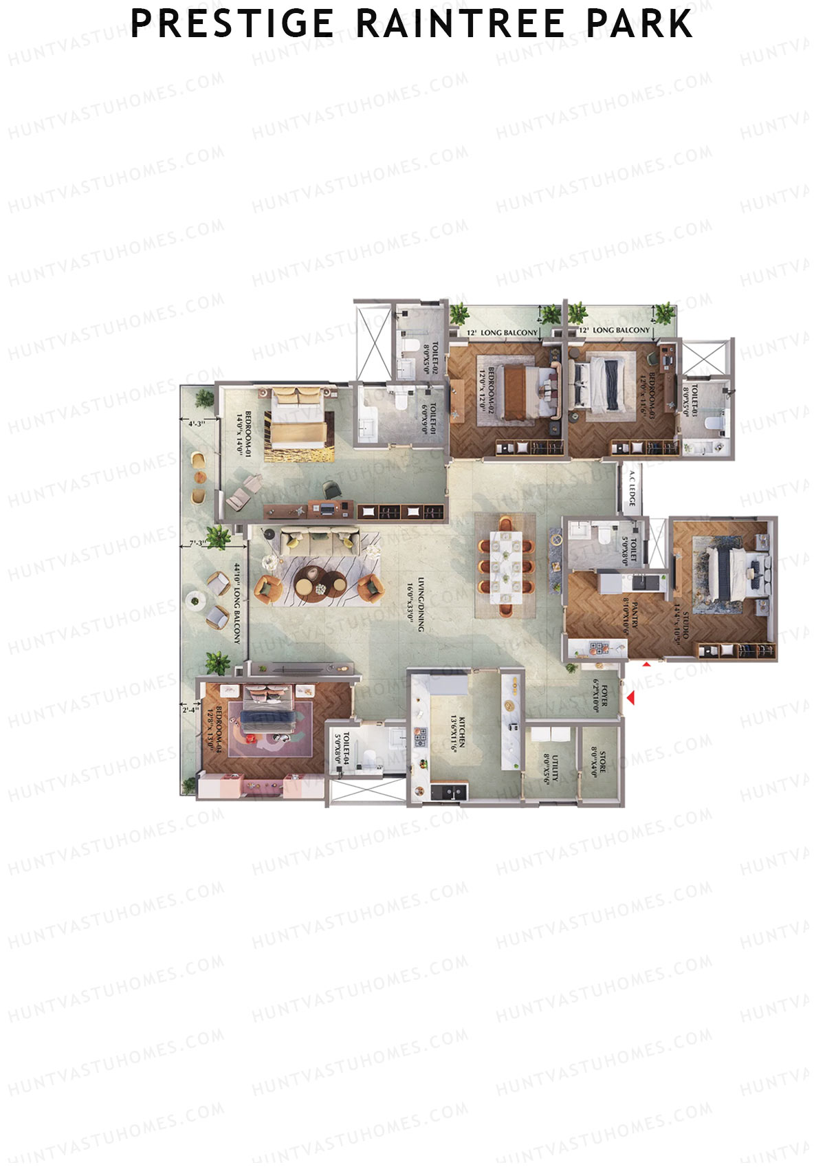Prestige Raintree Park Tower 13 Unit 4 (Type U1R&U1RA) Floor Plan